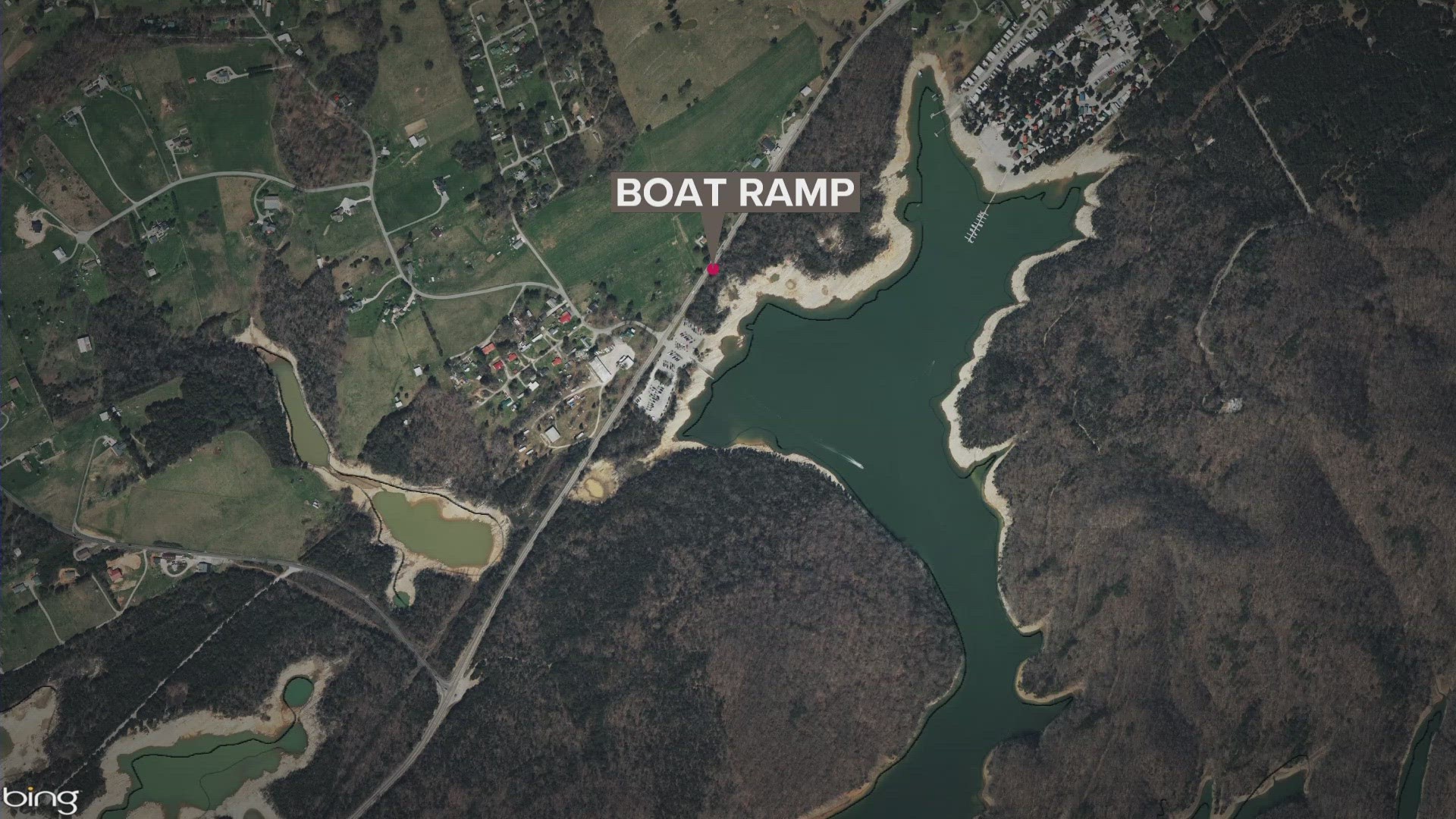 The boat ramp is located off Highway 33 and is known as "Brogan's Boat Ramp."