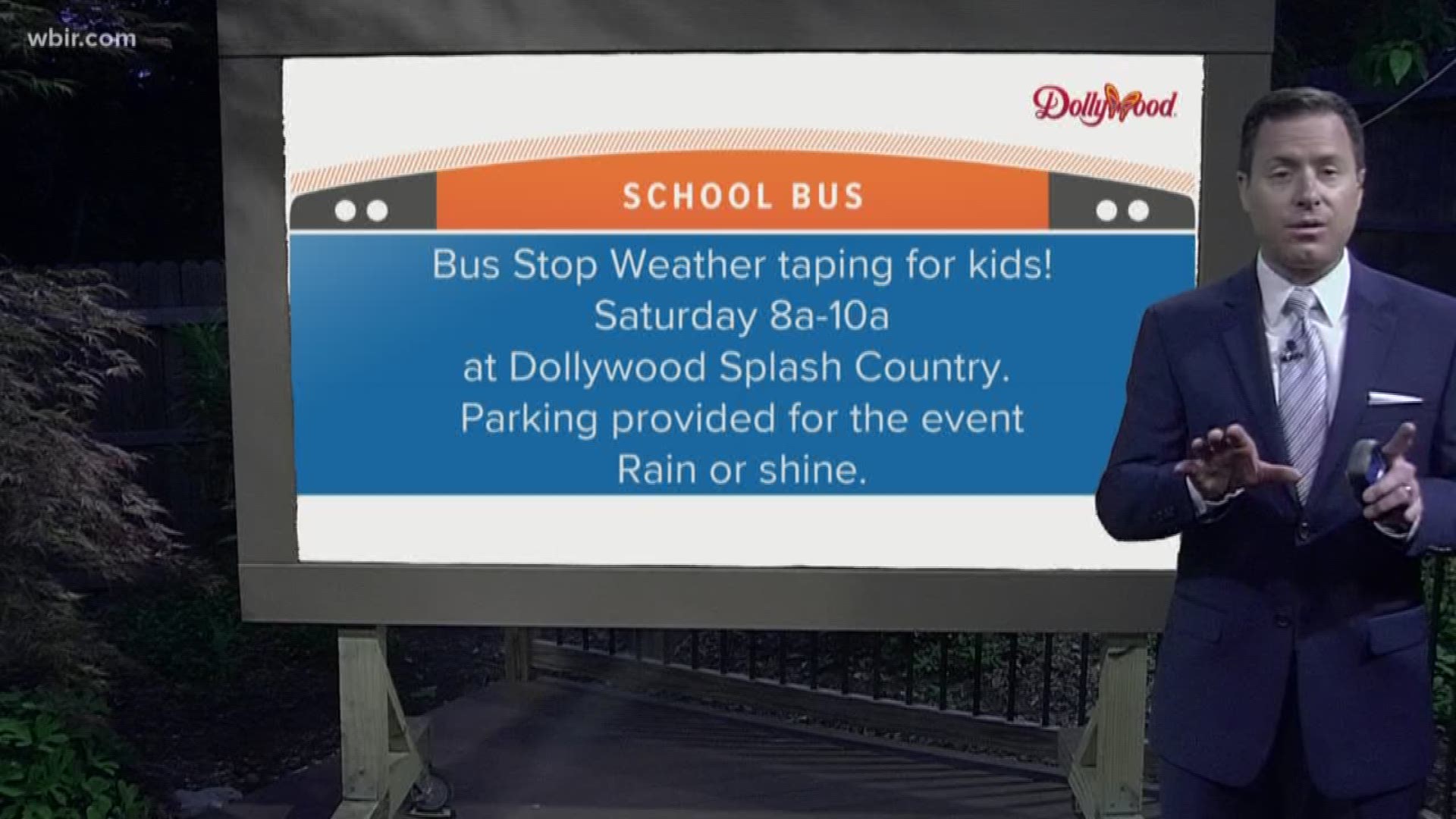 On Saturday, from 8-10 a.m., you are invited to join our weather team at Dollywood's Splash Country for a summer fun and bus stop weather photo shoot. We will take video of the kids and use that footage in the forecast.