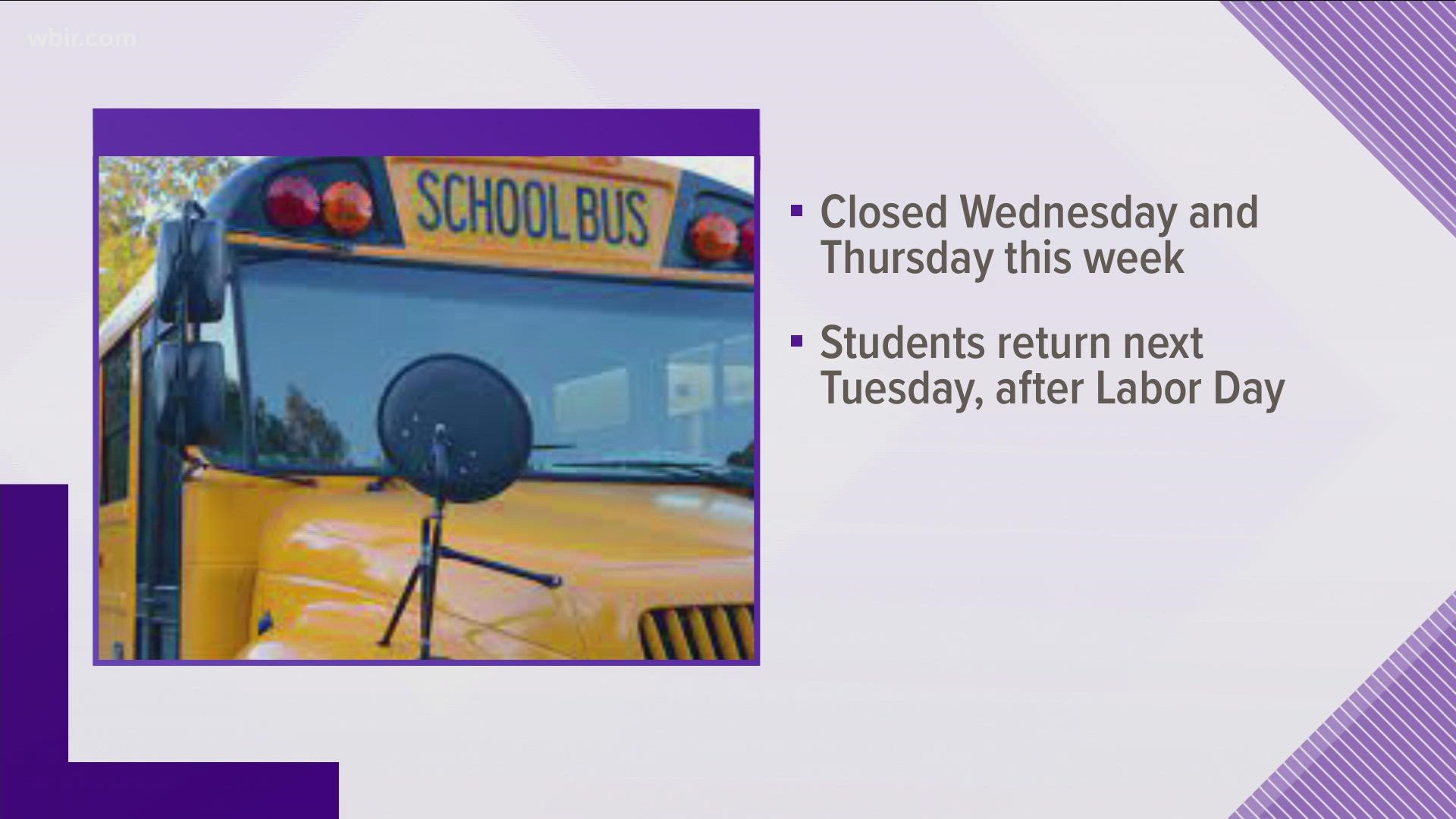 Sweetwater city schools and Monroe County schools will close Wednesday and Thursday this week due to COVID.
