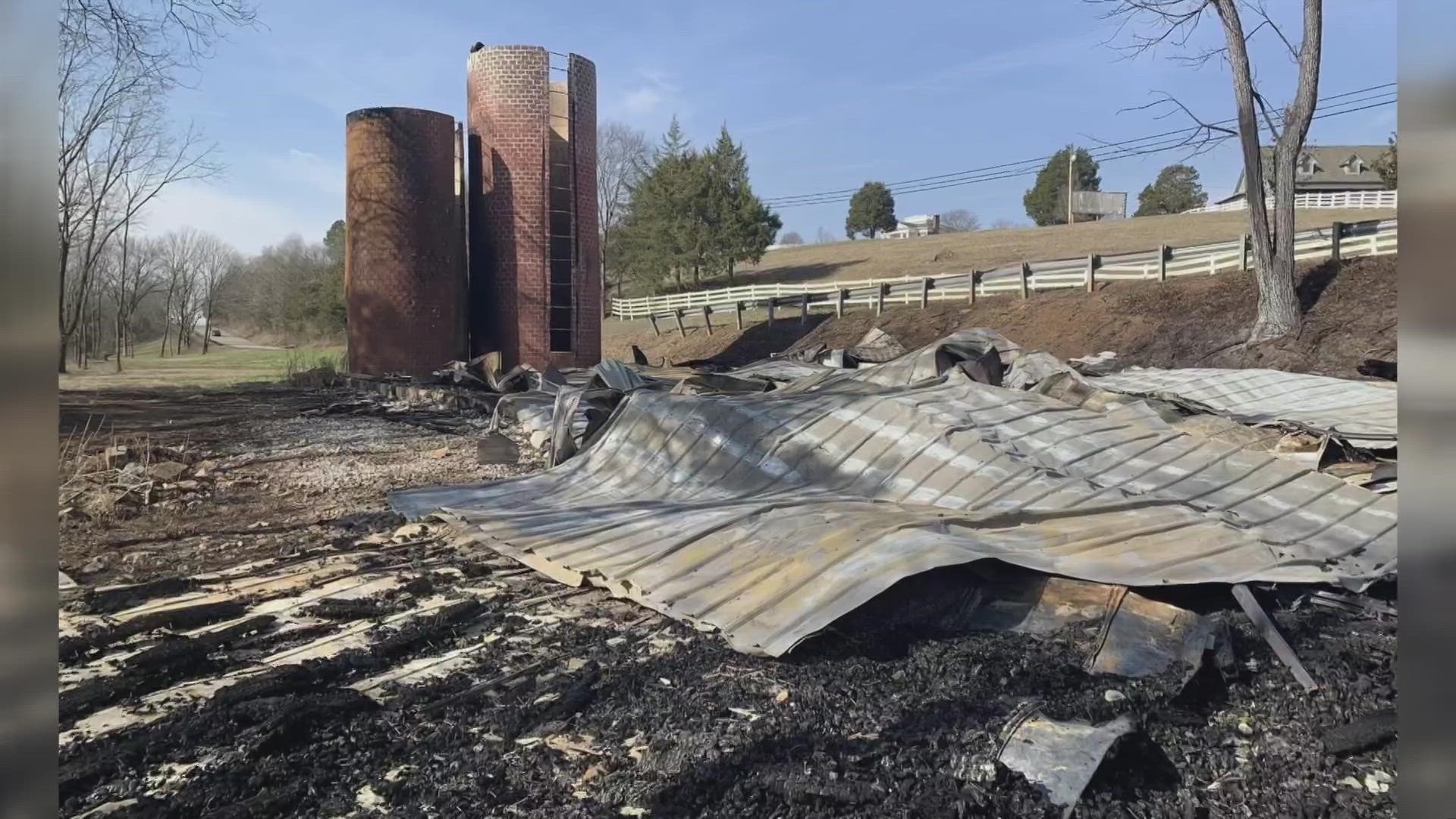 The Loudon County Sheriff's Office said the two large barn fires happened on Hotchkiss Valley Road East in Lenoir City around 4 a.m. on Wednesday, Feb. 1.