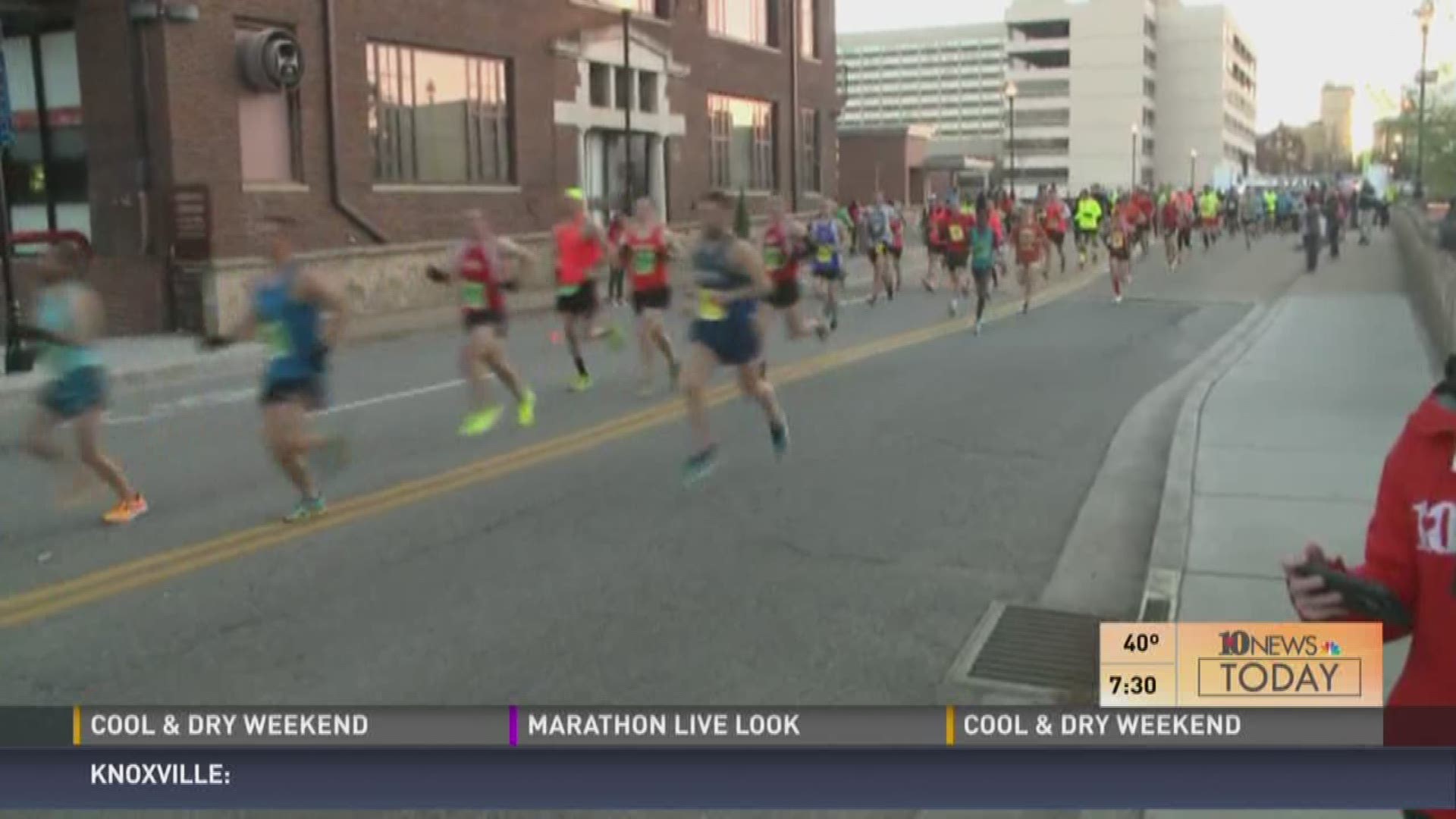 Thousands of runners start the full and half marathon on Clinch Ave.