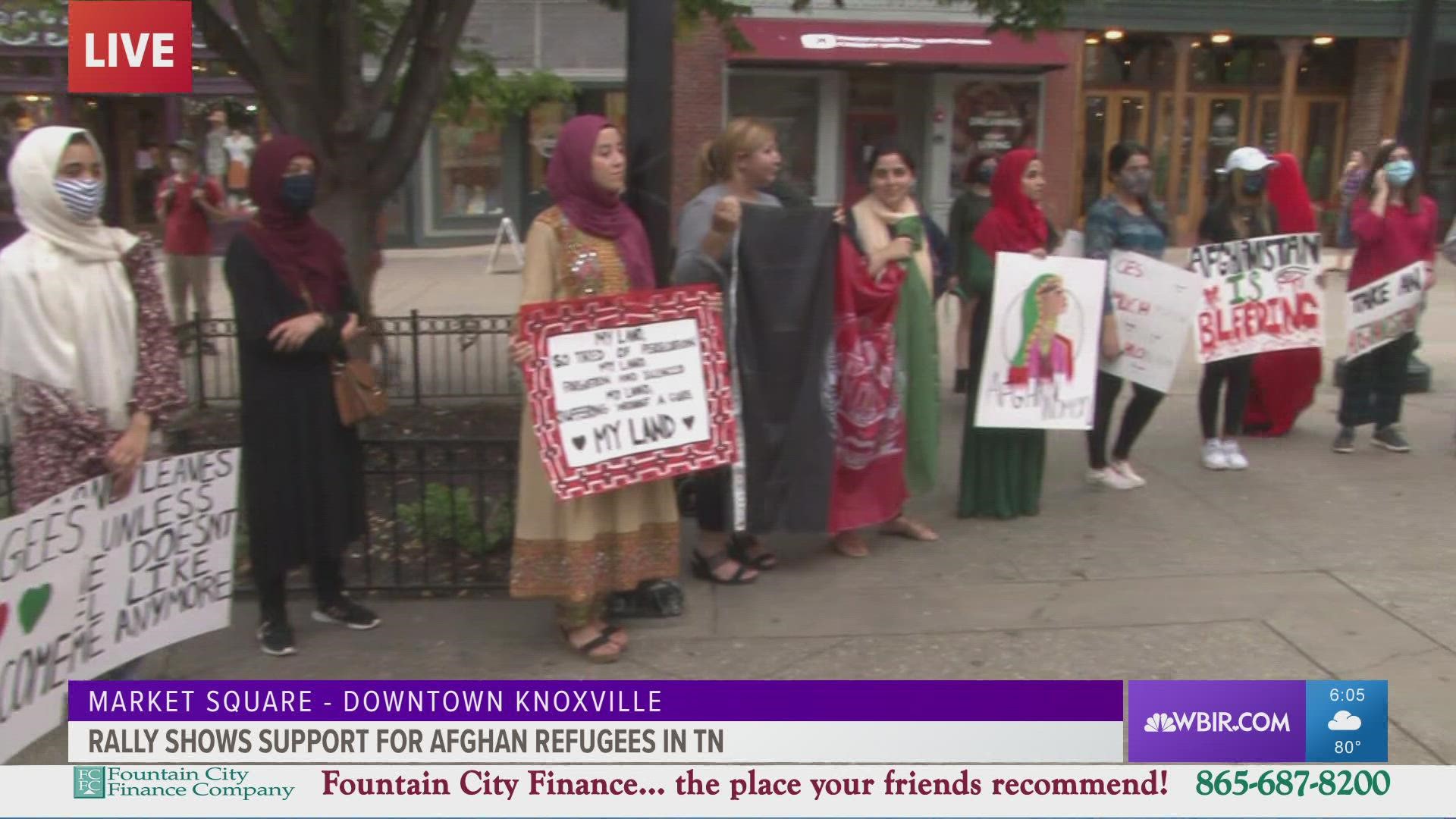 People gathered at Market Square to show their support for Afghan refugees coming to Tennessee.
