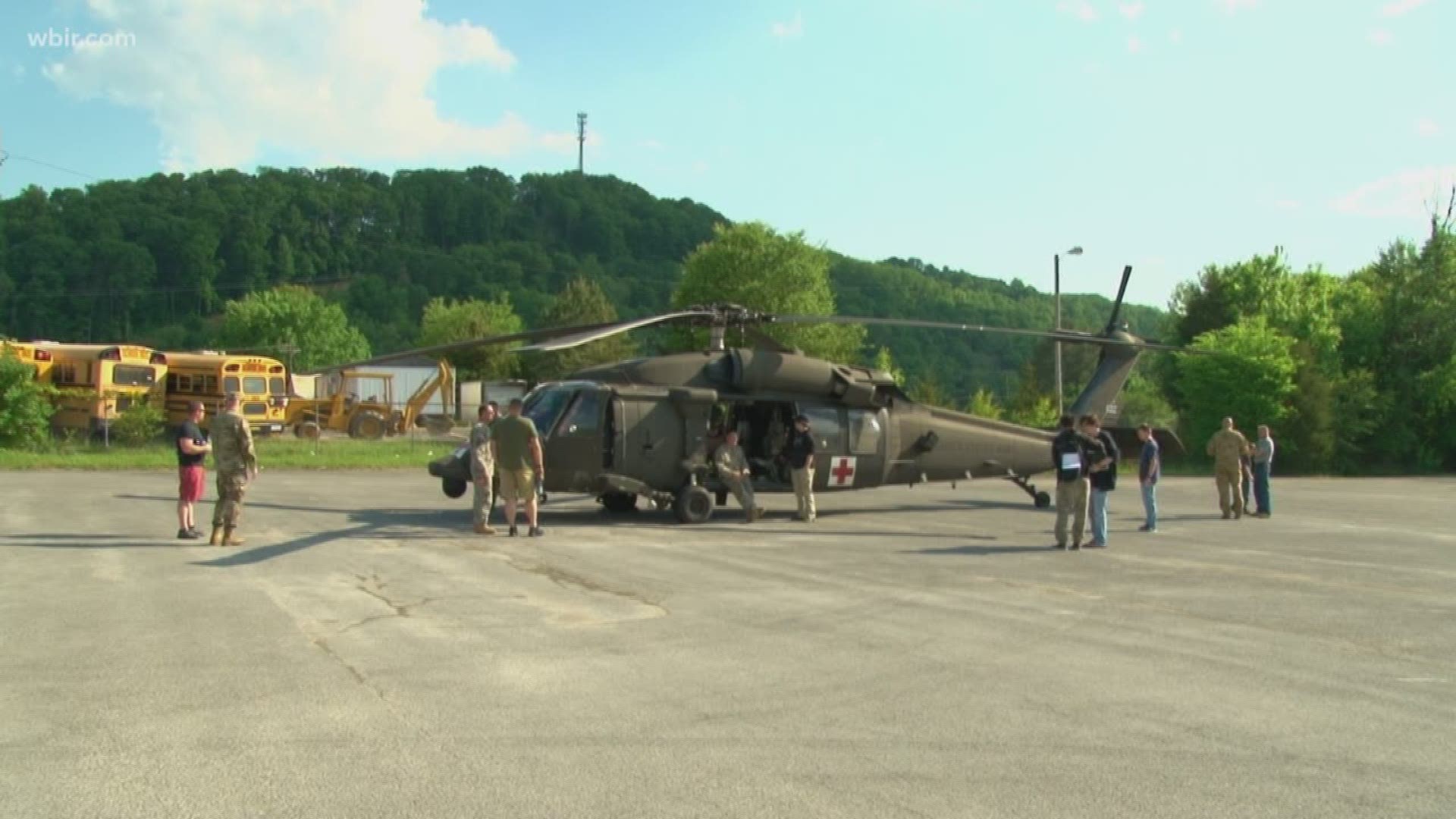 A Black Hawk helicopter landed at a Halls movie theater on Thursday.