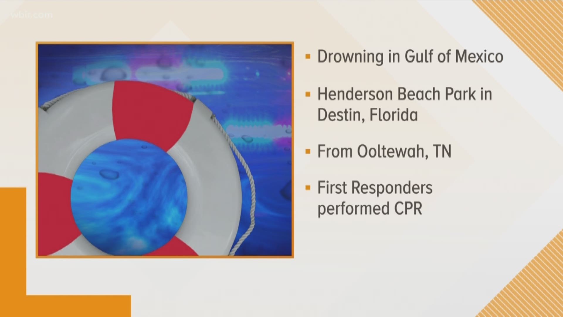 An East Tennessee man is now dead after drowning in the Gulf of Mexico. It happened at Henderson Beach park in Destin, Florida. The victim's daughter says his legs were swept out from under him in the rough surf.