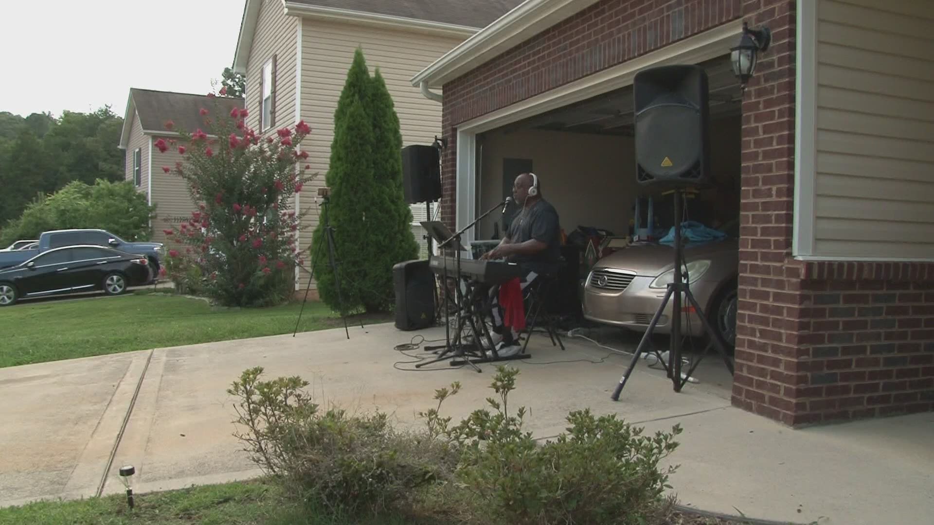 The musician played for his neighbors, and for an online audience, Friday night.