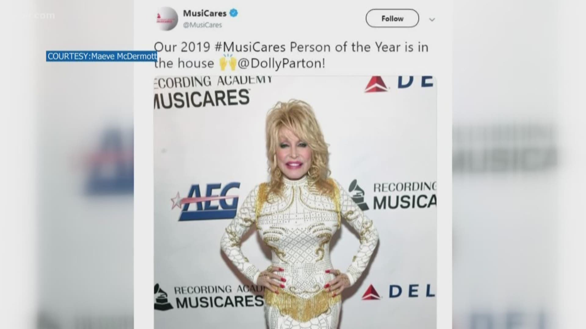 MusiCares honored Dolly Parton with the Person of the Year award for her charity work Friday night.