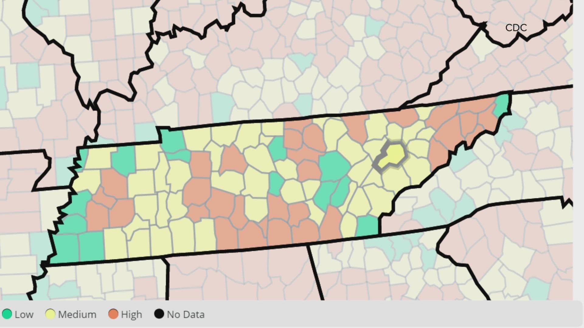 The latest CDC numbers show COVID-19 numbers across several counties across east Tennessee dropping.