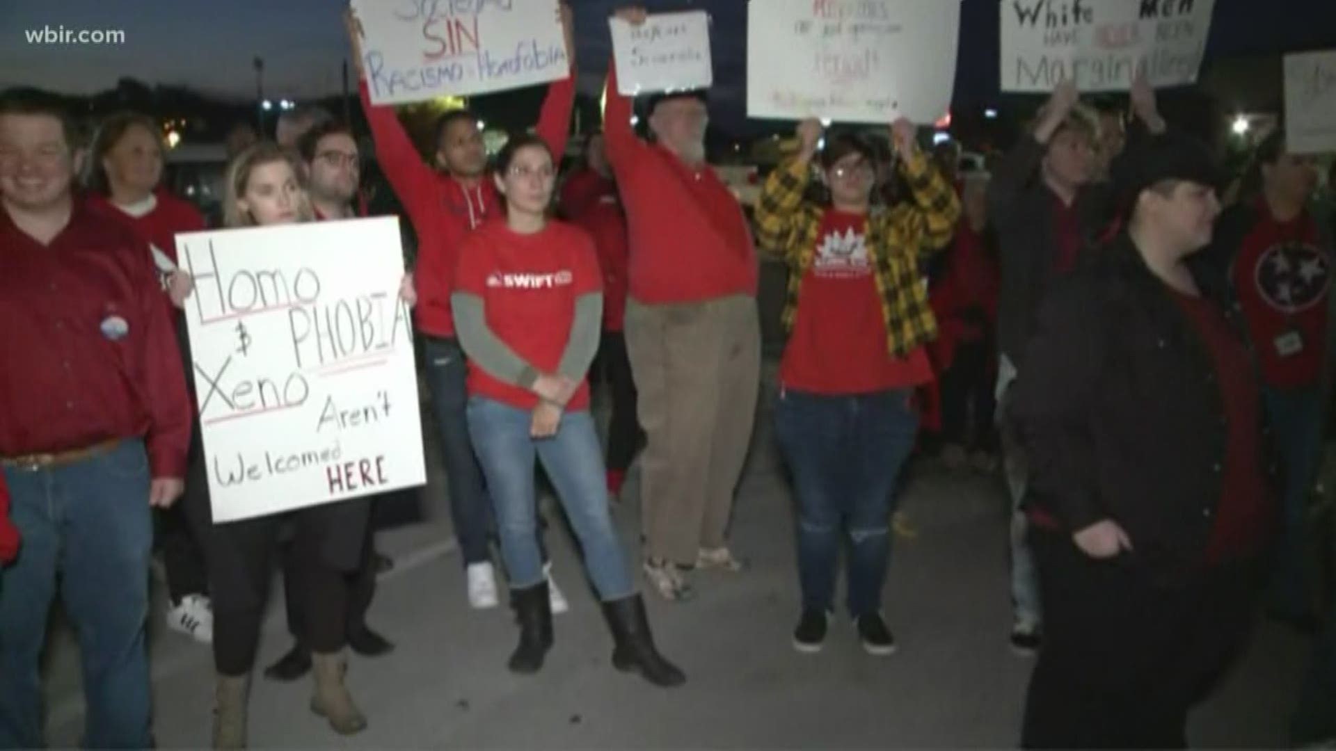 After Sevier County Commissioner Warren Hurst made comments about a "queer" running for presidents, protesters rallied outside the commission's Nov. 18 hearing.