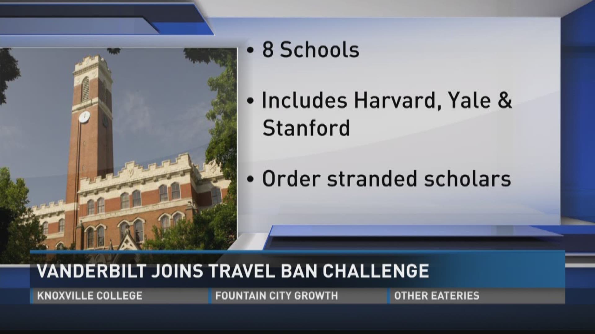 Feb. 13, 2017: Vanderbilt University has joined some of the nation's top universities in a challenge to President Donald Trump's travel ban.