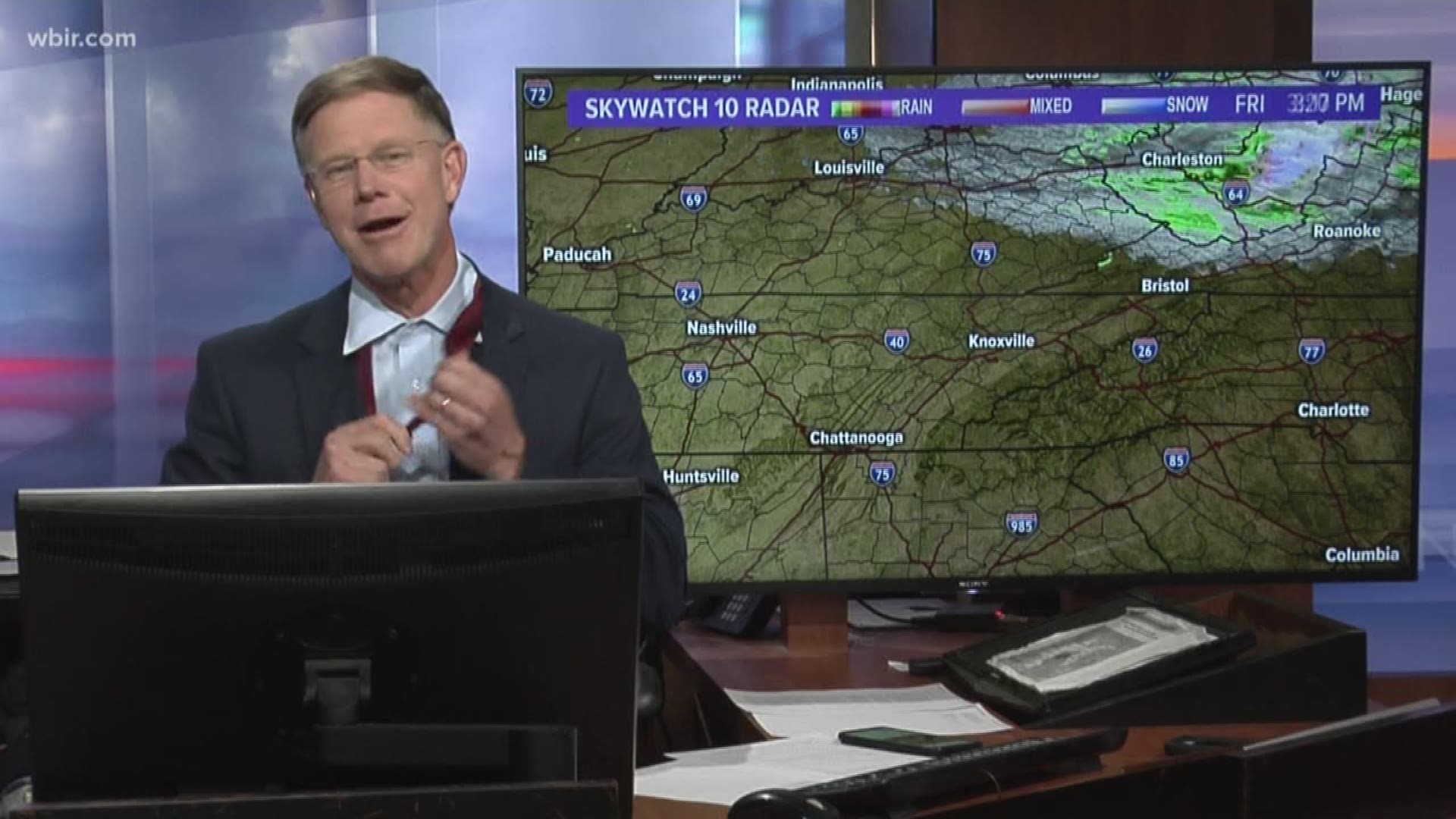 Chief Meteorologist Todd Howell didn't realize the tie he wore to work Friday was the color of Tennessee's rival in game one of the NCAA Tournament so he just took care of that the moment he realized it -- despite being live on TV.