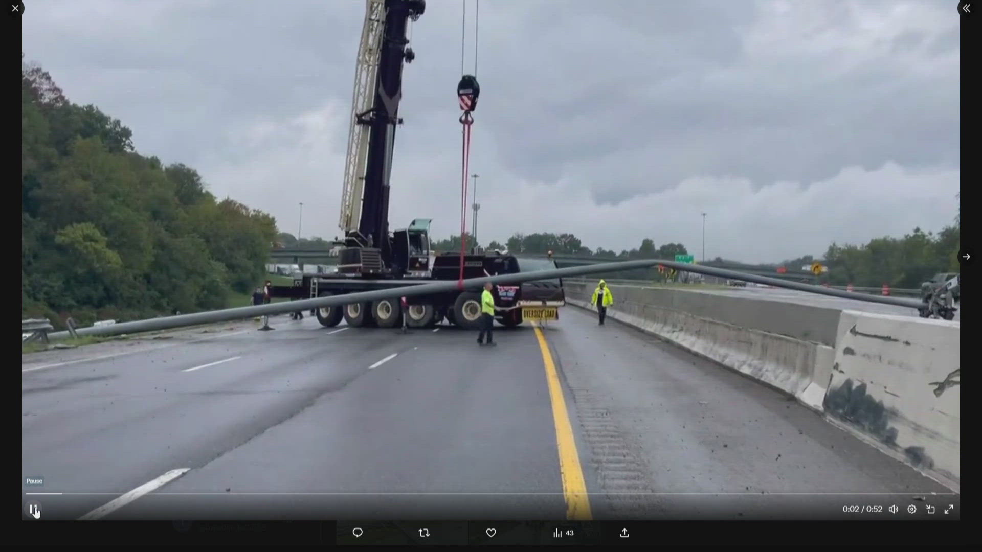 According to police, the pole was knocked down after a tractor-trailer crashed into it.