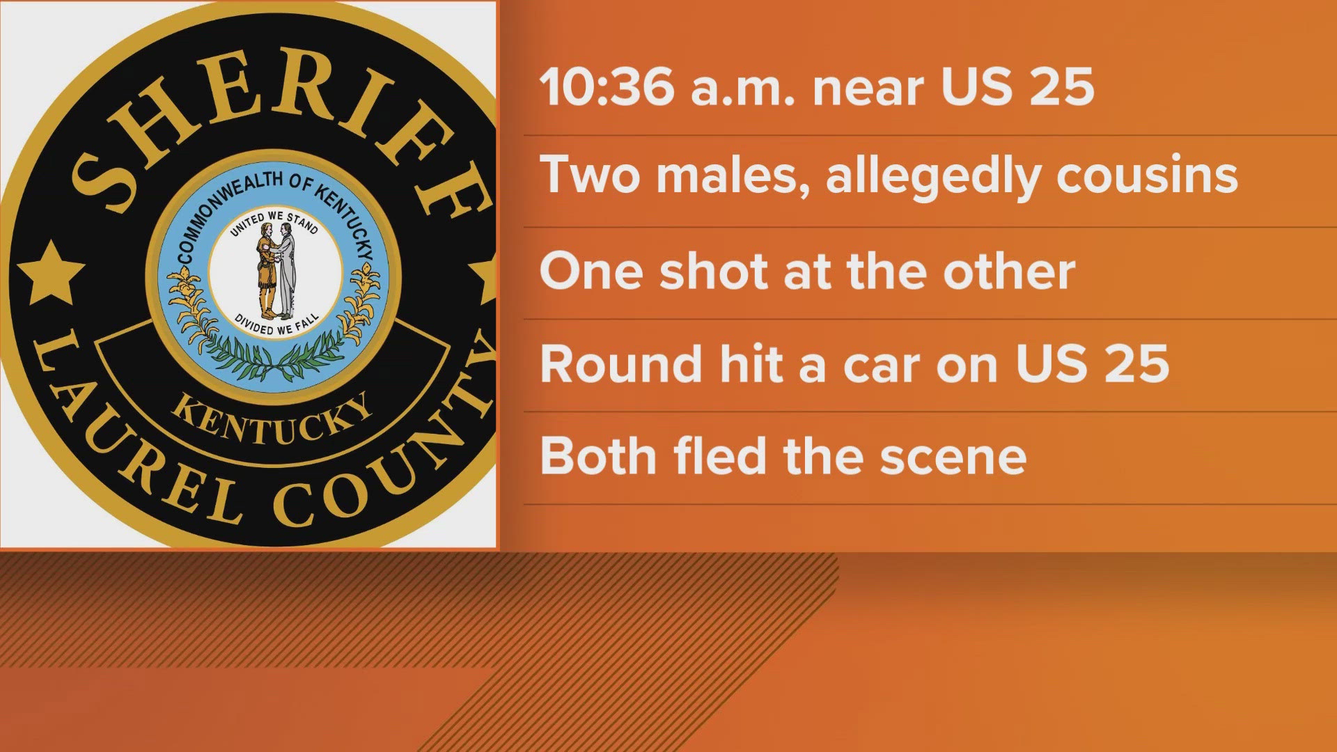 Deputies said one of the men fired shots at the other, missing him. One of those rounds hit a Jeep traveling on Highway 25 in the driver-side rear door.