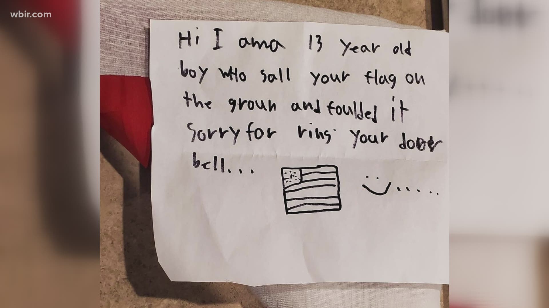 While Chris Rose was away, the wind blew down the American flag outside of his house. A teen walking by with his dog noticed and decided to return it.