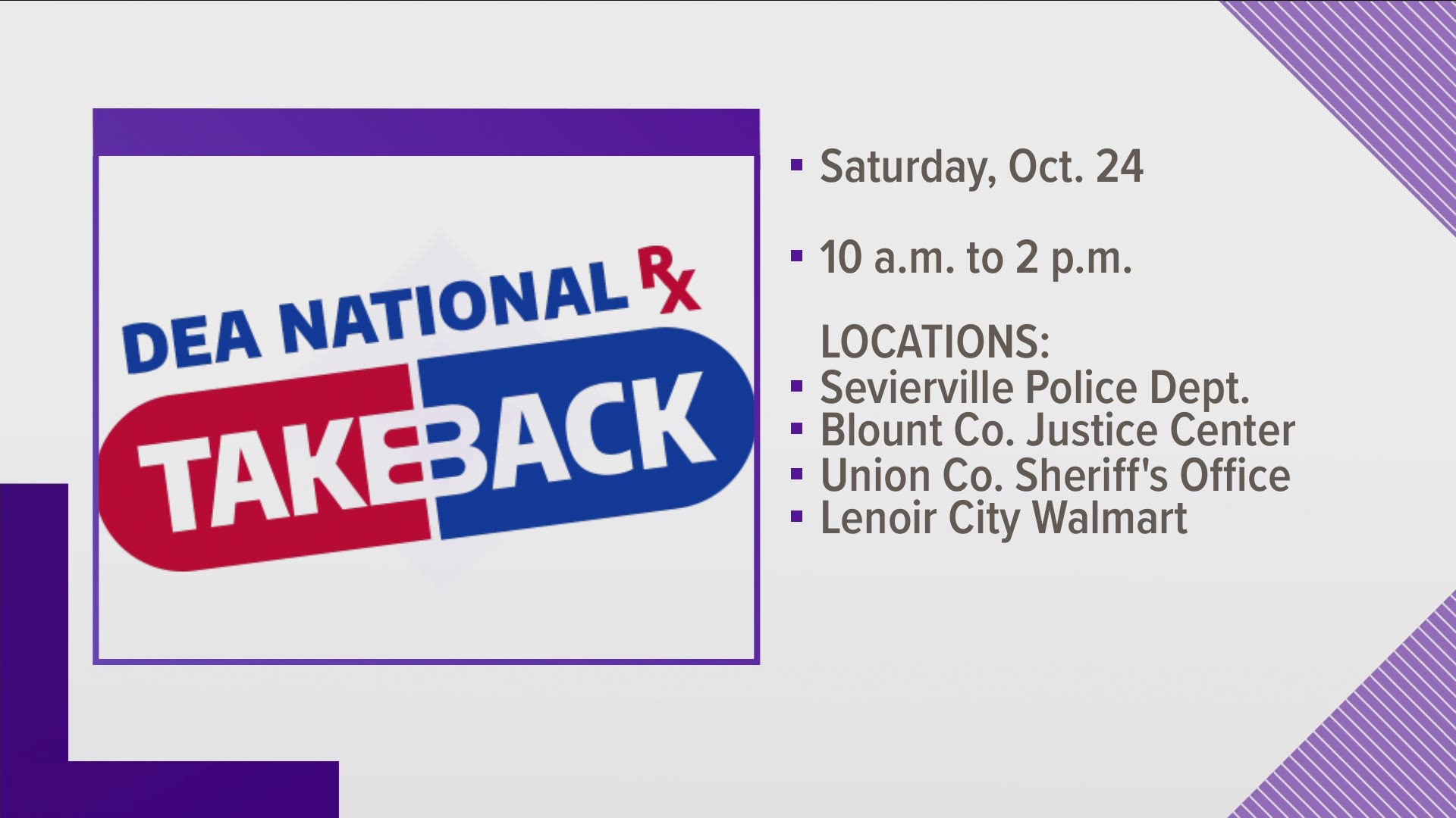 Some spots include the Sevierville Police Department, Blount County Justice Center, Union County Sheriff's Office and the Walmart in Lenoir City.