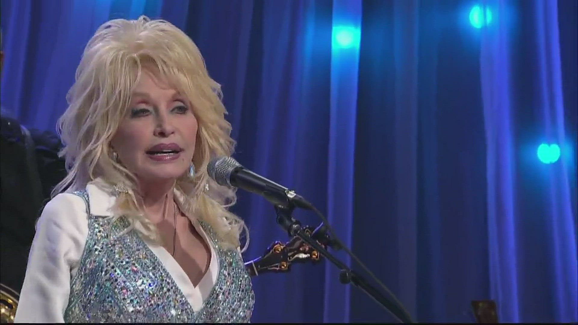 Dolly Parton performs My Mountains, My Home during the Smoky Mountains Rise telethon