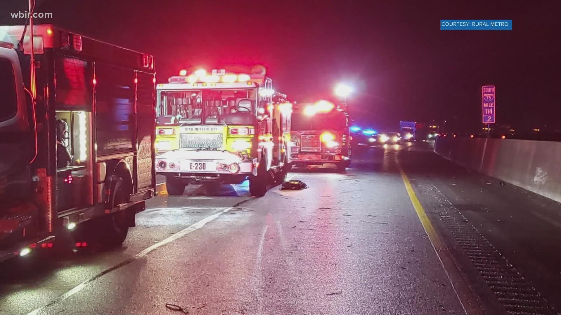 One person is dead and two others were injured after two people got out of their vehicles on Interstate 75 in North Knox County where a tree had fallen.