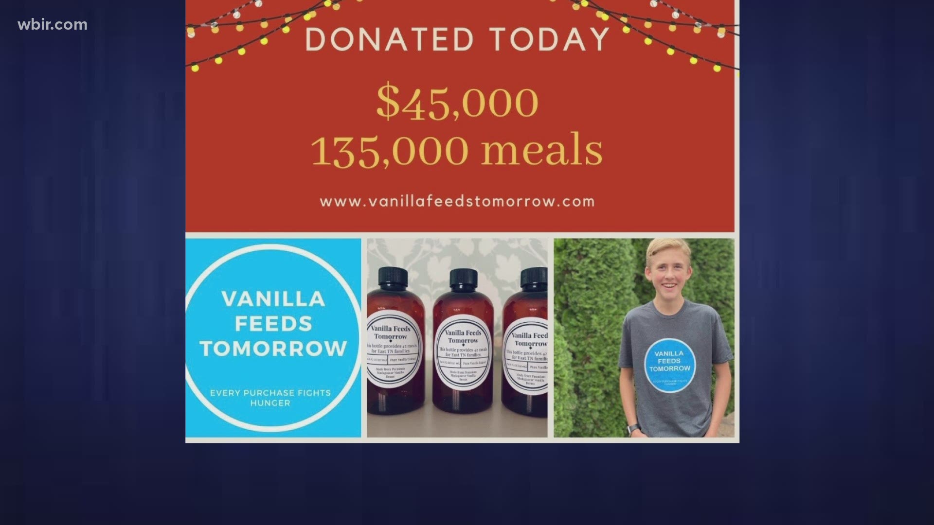 William Cabaniss is  a  freshman at Farragut High School. Sales of his Vanilla extract raised $45,000 for Second Harvest  Food Bank of E.T. Dec. 30, 2020-4pm.o