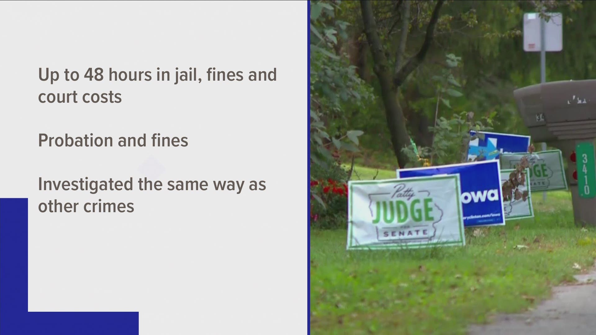 Morristown police are reminding people that stealing or vandalizing political signs can lead to fines or jail time.