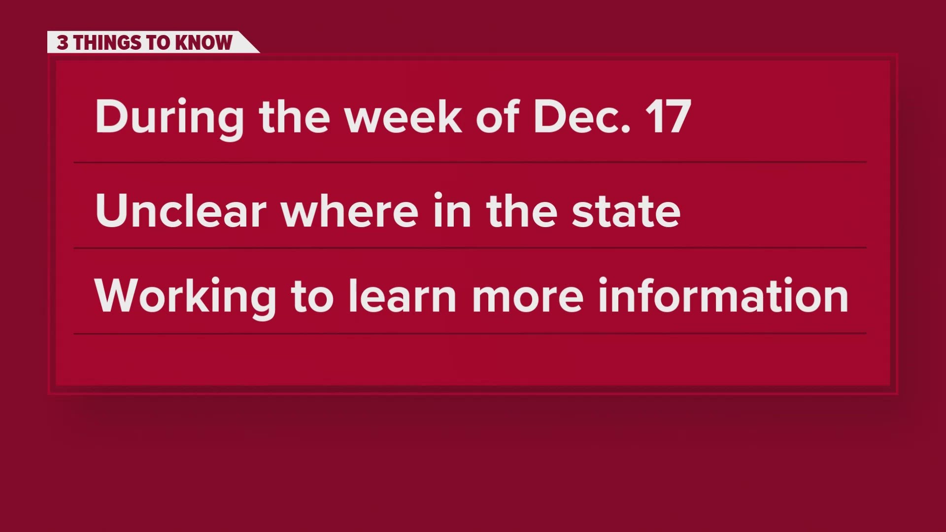 State leaders said the death happened during the week of Dec. 17.