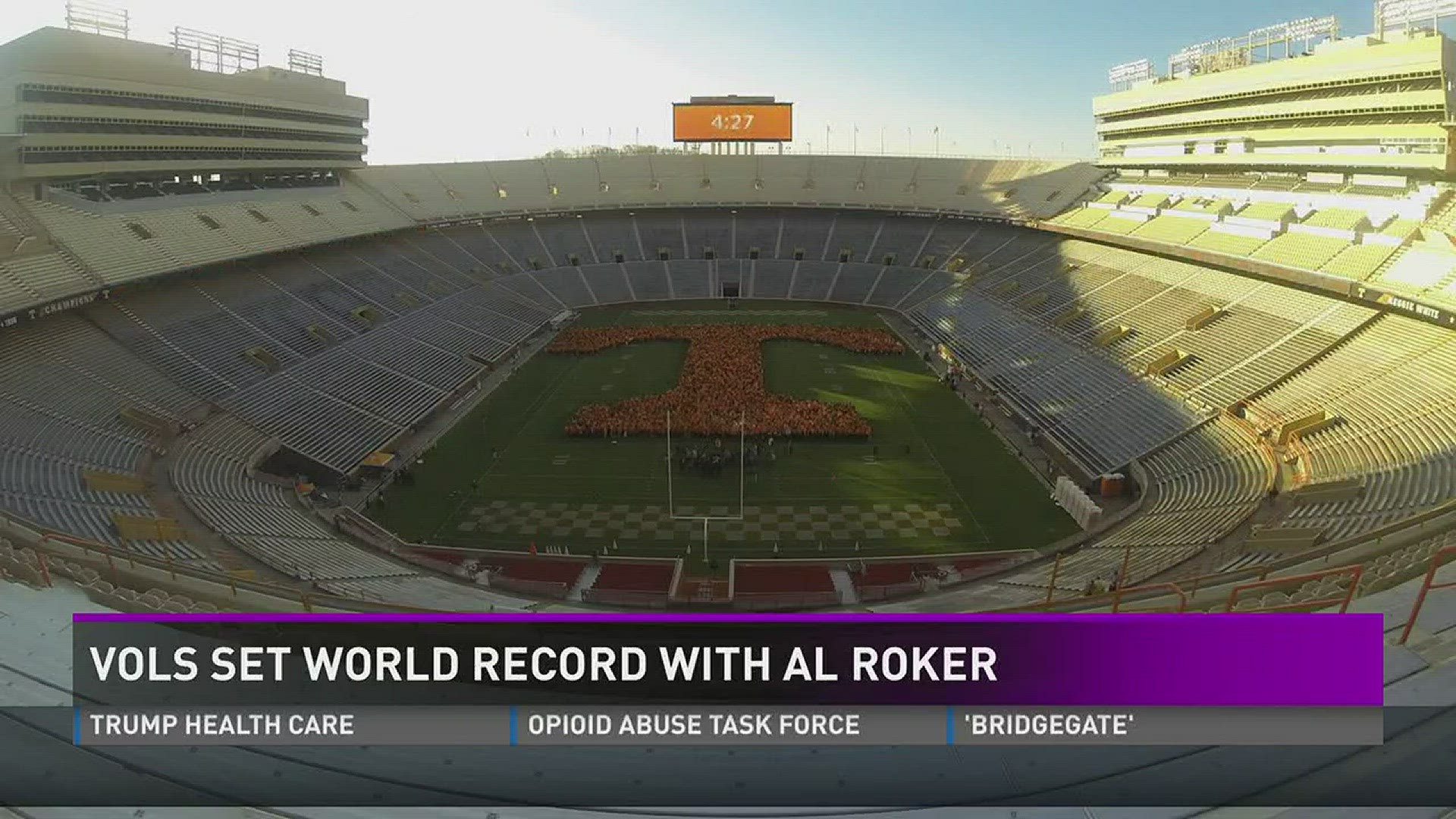 The University of Tennessee set a world record at Neyland Stadium on Wednesday morning for the largest human letter.