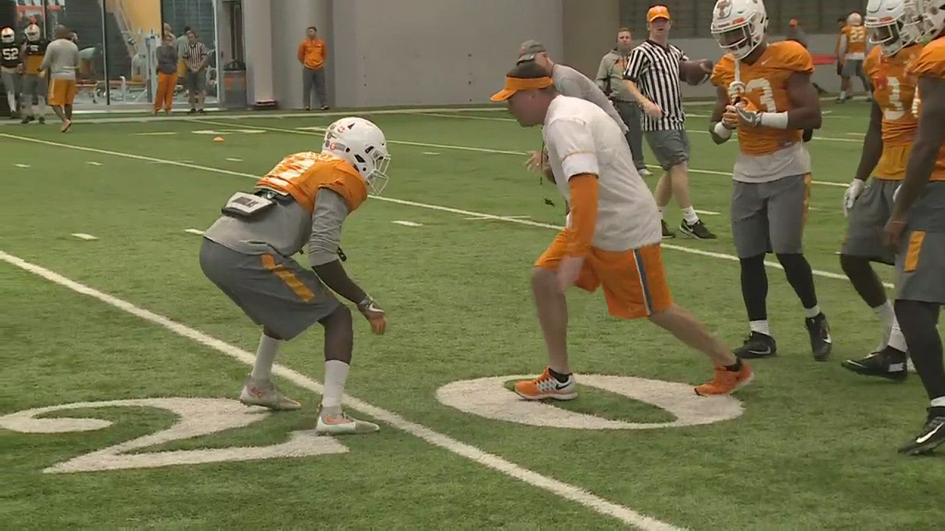 Butch Jones went back to his receiver days to work with the defensive backs during practice as Tennessee prepares for the Music City Bowl.