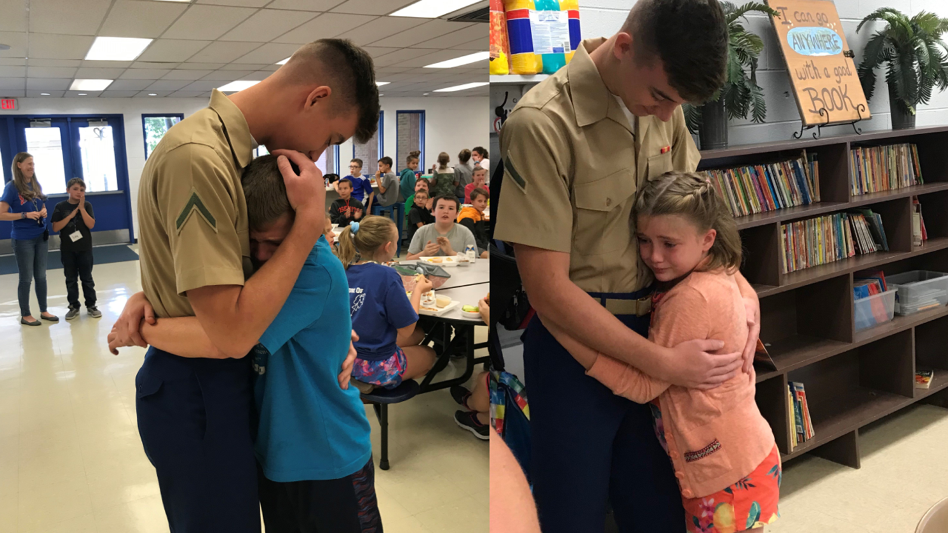 PFC Ethan Johnson surprised his siblings Tuesday while they were at school, shedding quite a few tears.