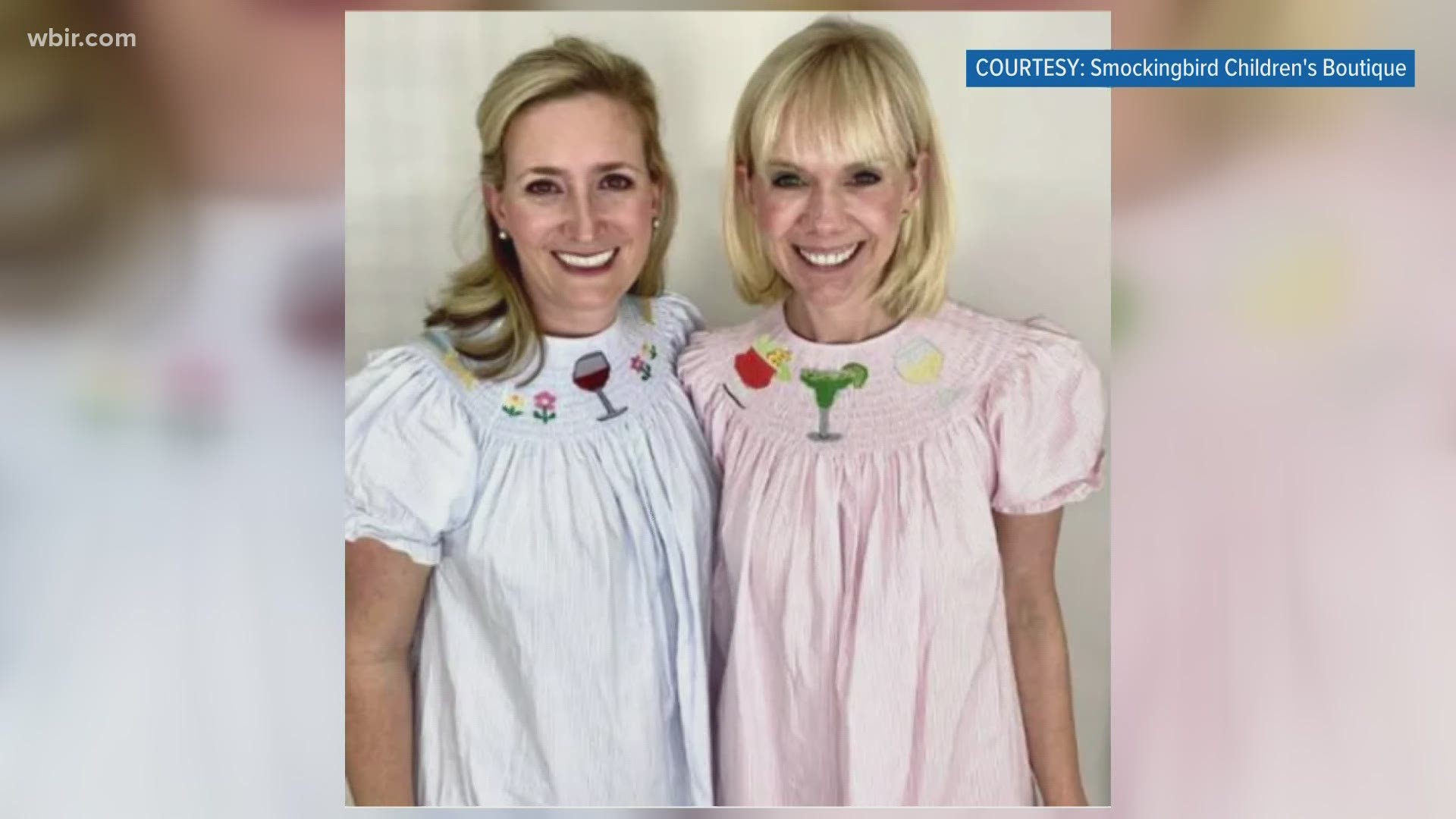 The owners of Smockingbird children's clothing created the "2020 smocked ladies dress" which features smocked white wine, a bloody mary and a margarita with peals.