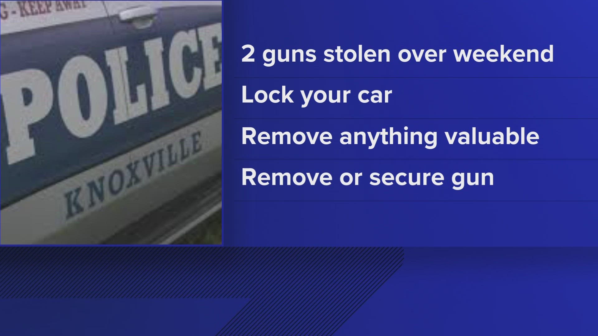 Authorities said two more guns were reported stolen from unlocked cars over the weekend.