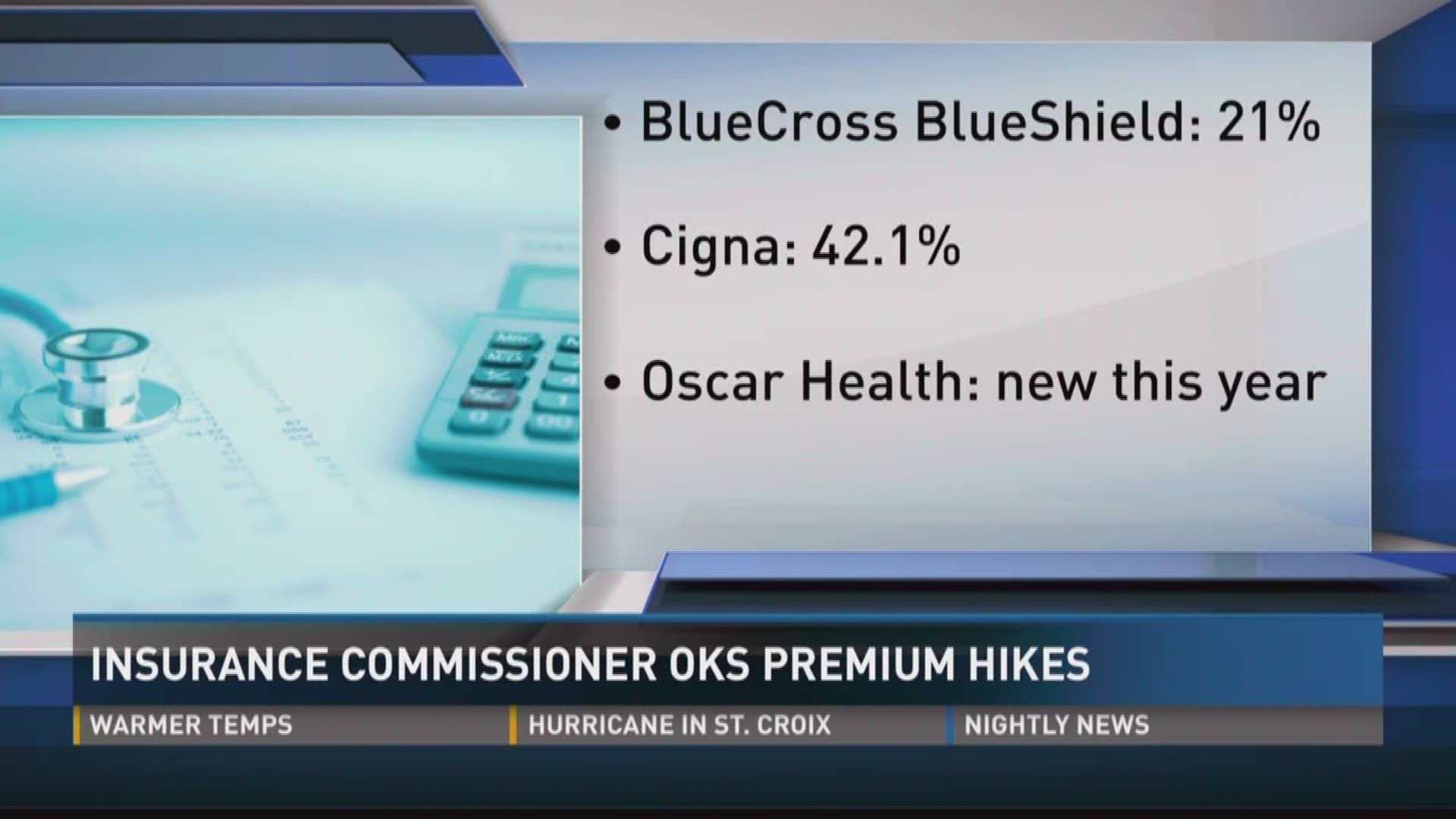 Sept. 20, 2017: The state's insurance commissioner has approved premiums requested by the three companies that will sell on the Obamacare exchange in Tennessee next year.