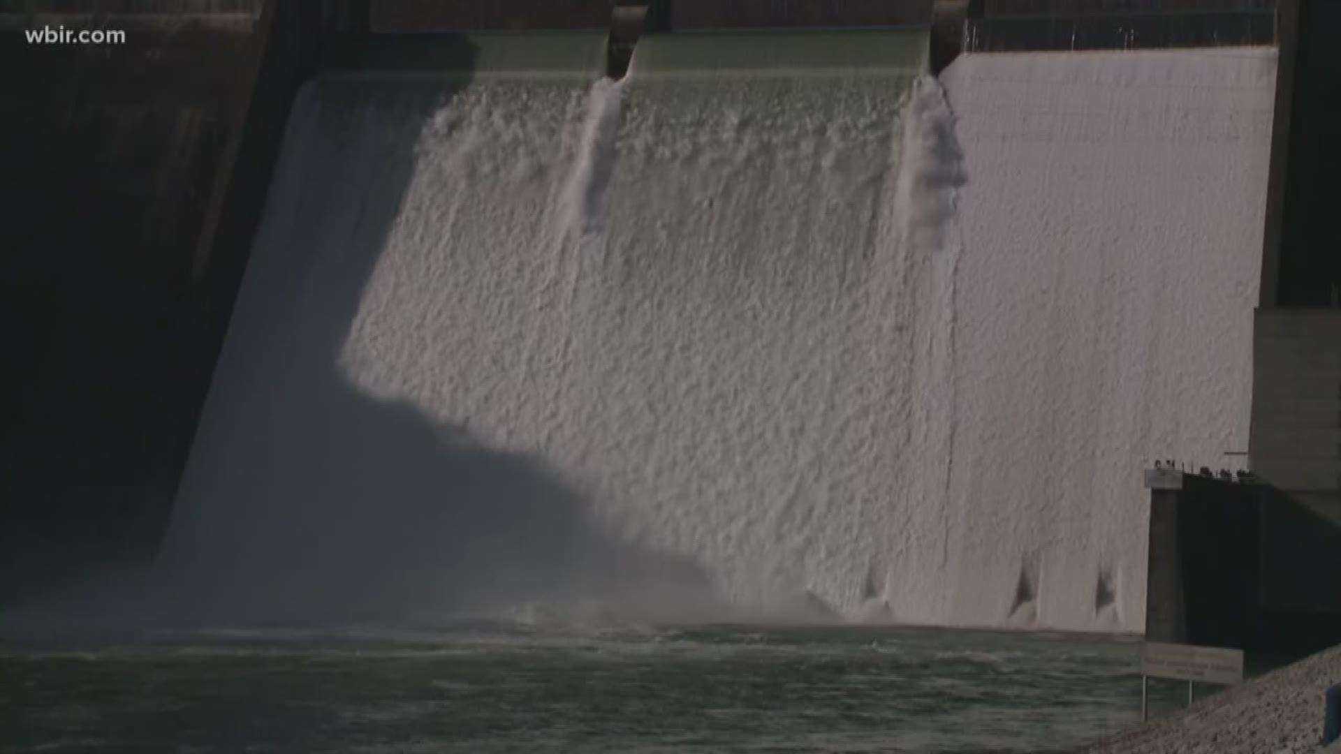 A rare sight appeared Monday - Norris Dam spilling water out of its spillway gates.