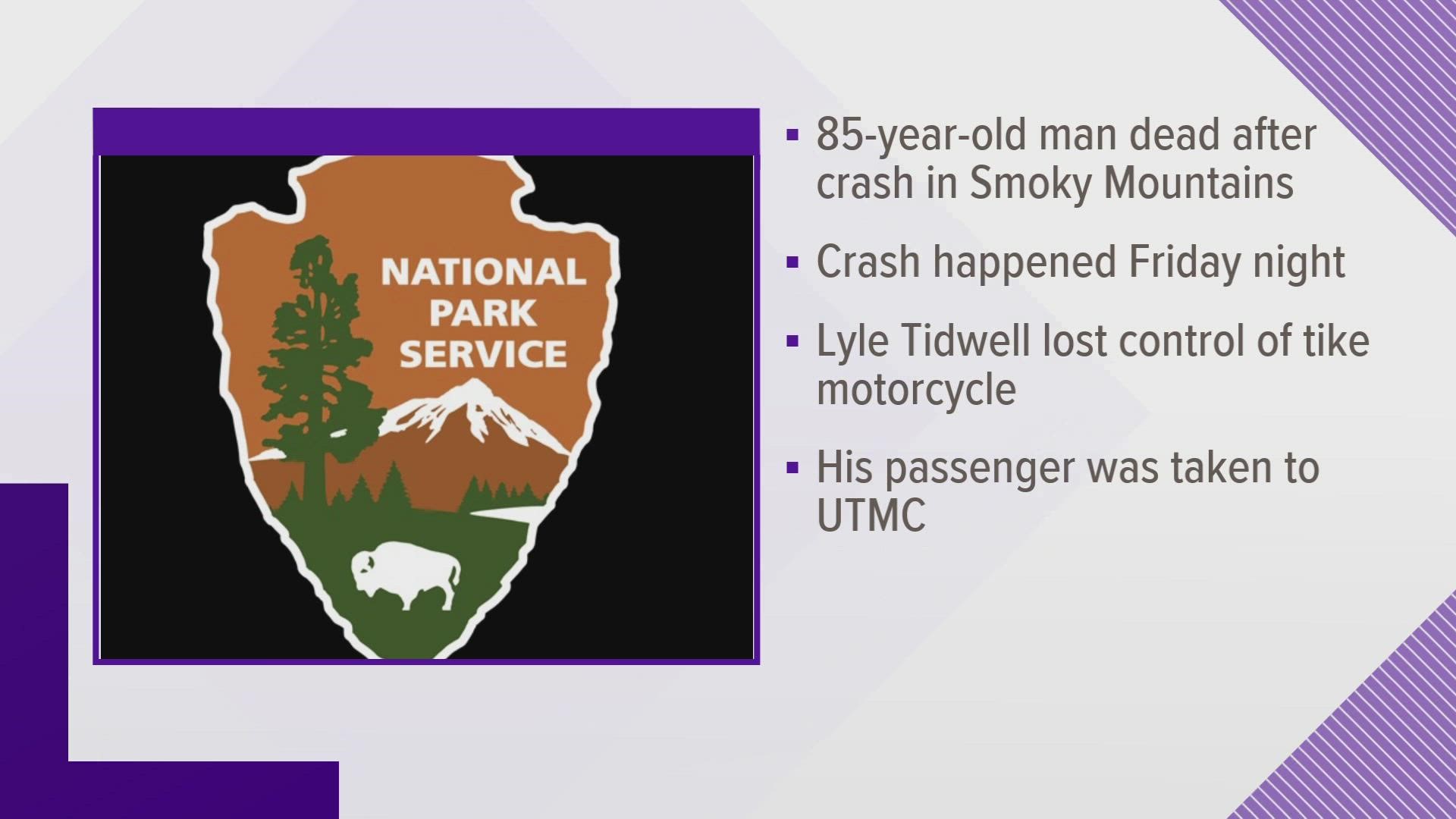 Rangers said Lyle Tidwell, 85, lost control of his trike motorcycle on Newfound Gap Road near Alum Cave Trail.