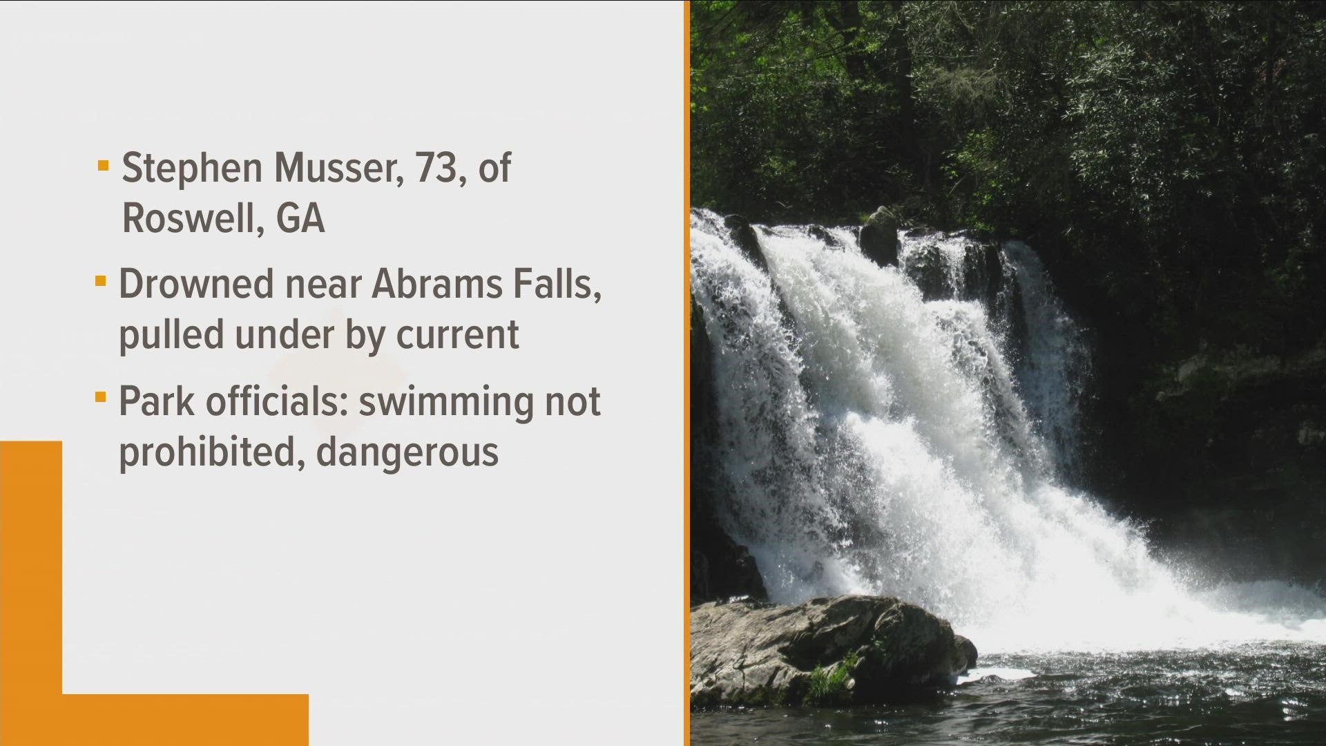 A Georgia man's body was found trapped under underwater debris near Abrams Falls Saturday.