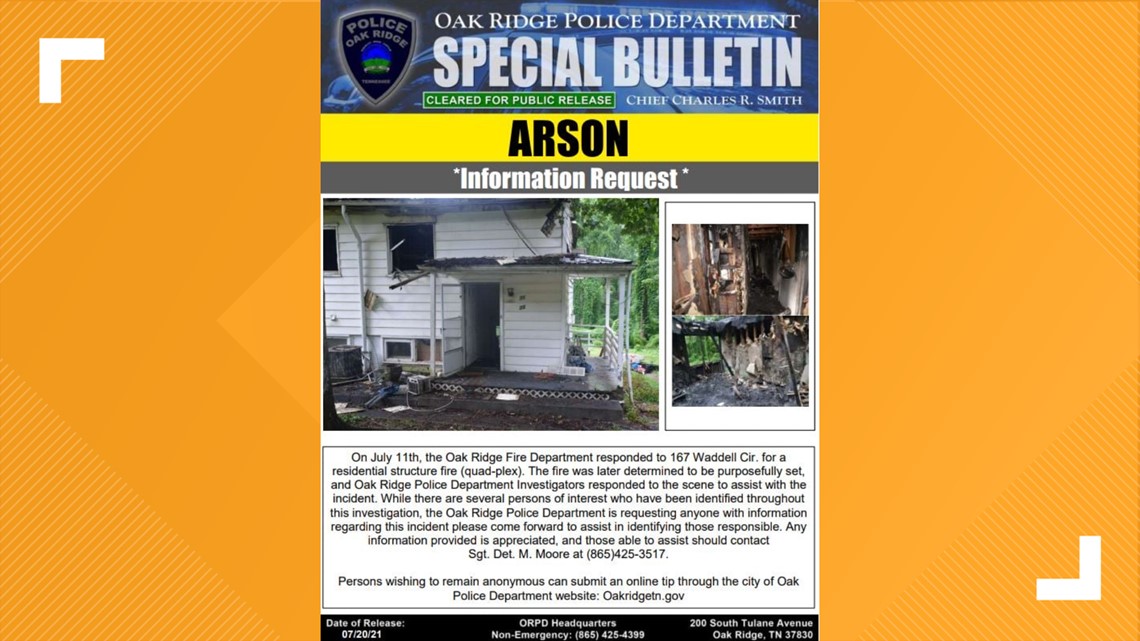 Oak Ridge Police Department asking for help finding arson suspect ...