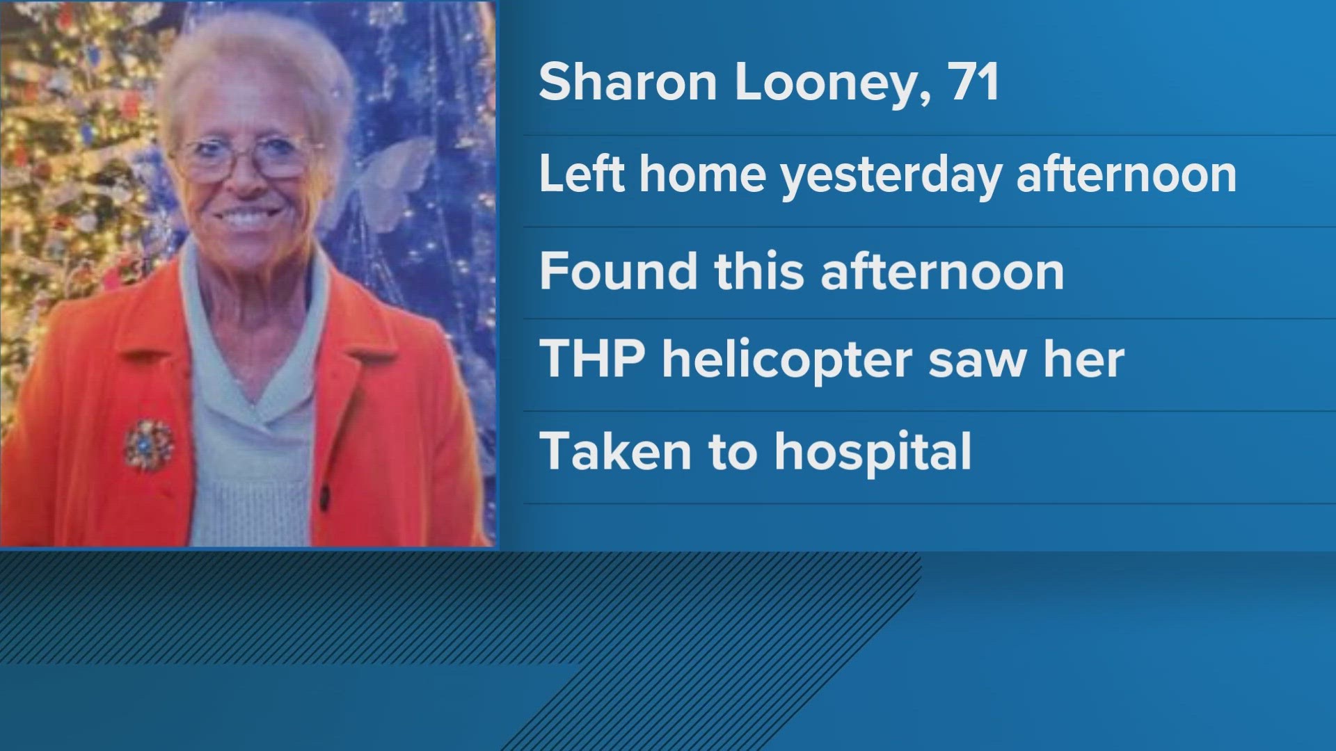 The Jefferson County Sheriff's Office said Sharon Looney was found near her home just before 2 p.m.