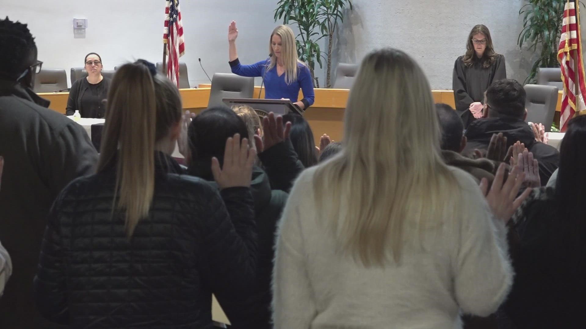 People took the oath in the City County Building, then walked outside afterward as new citizens of the U.S.