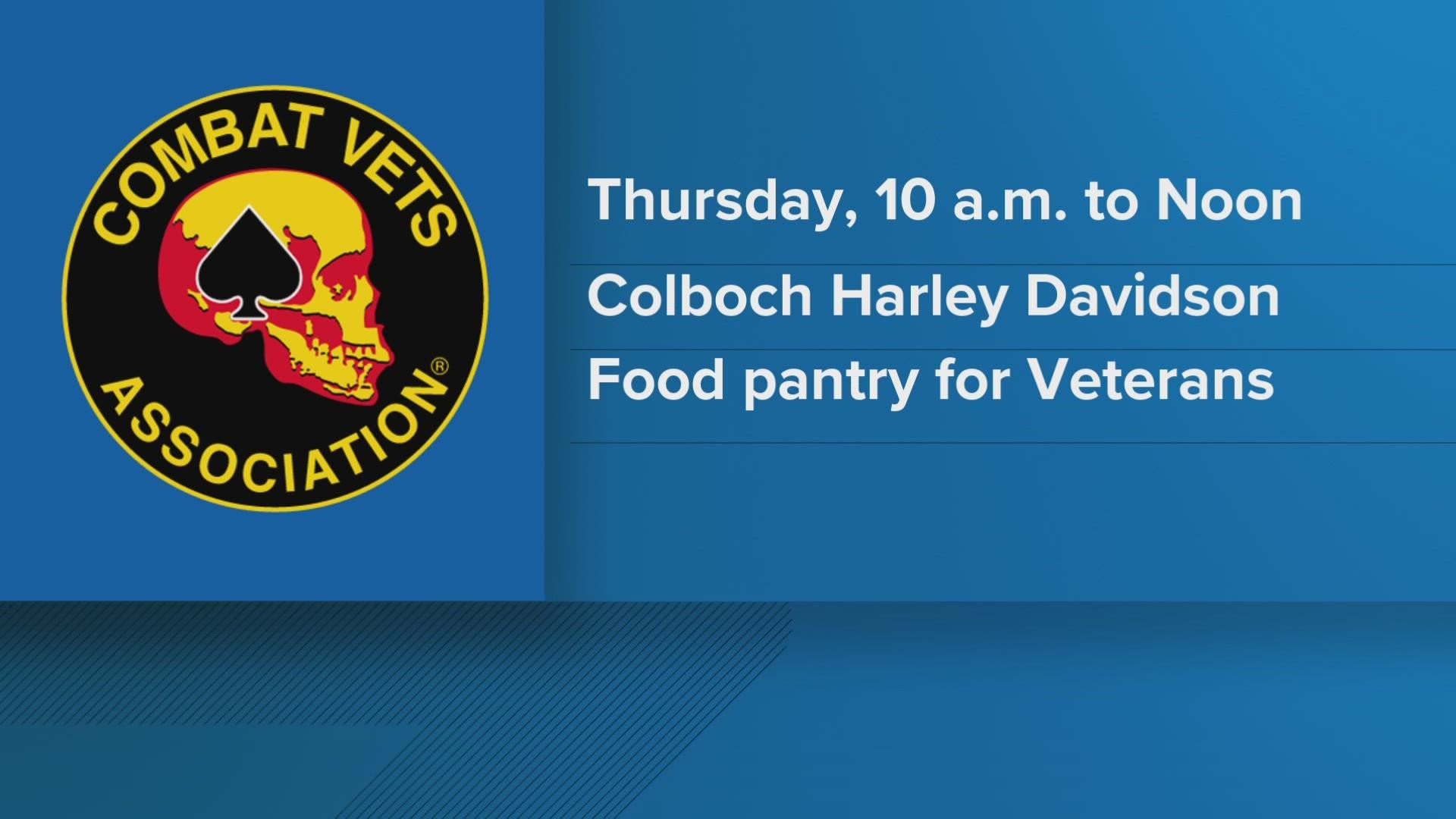 The Combat Veterans Motorcycle Association partnered with Second Harvest to distribute food to the nation's heroes on Thursday from 10 a.m. to noon.