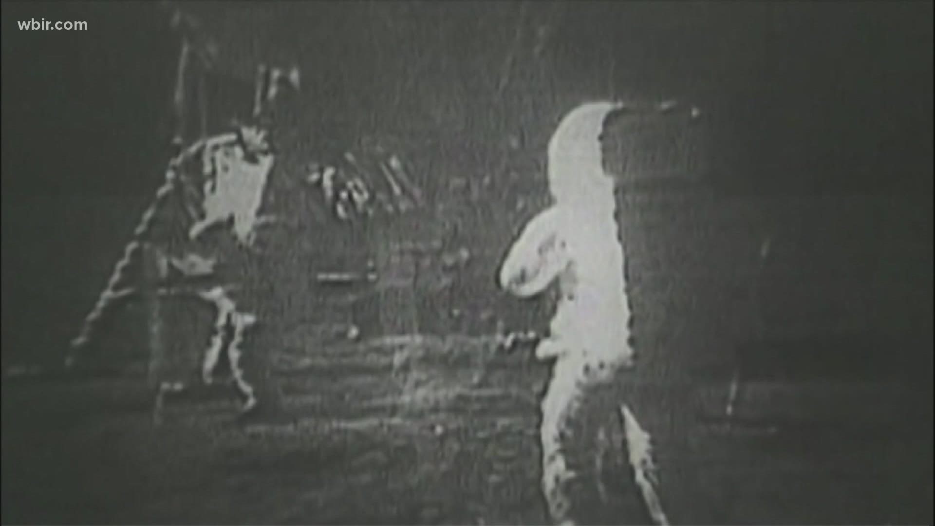 Astronauts Neil Armstrong and Buzz Aldrin landed on the surface while Michael Collins orbited the moon waiting for them to return.