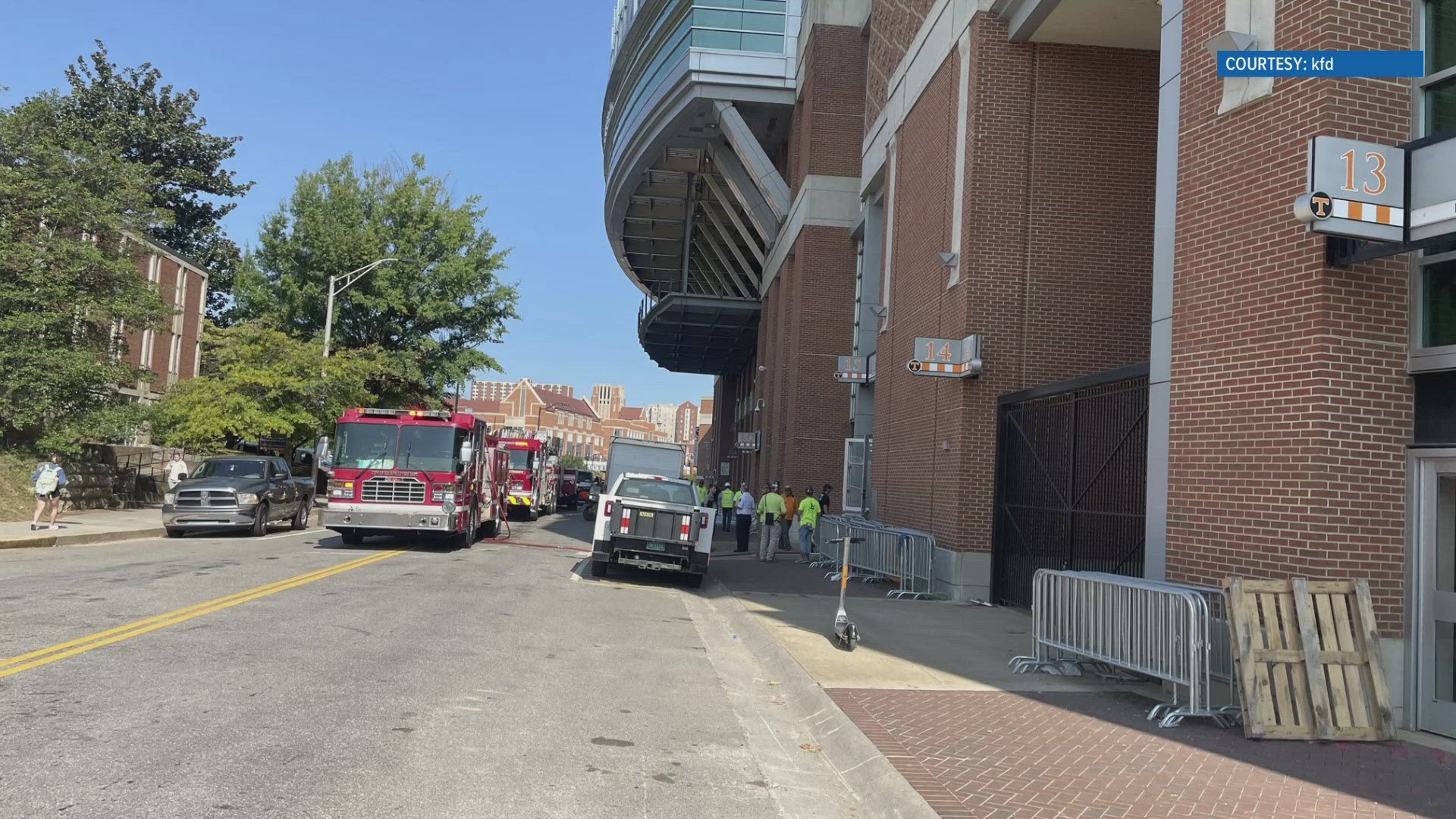 Knoxville Fire said it happened while workers were using a torch on level two of the stadium.