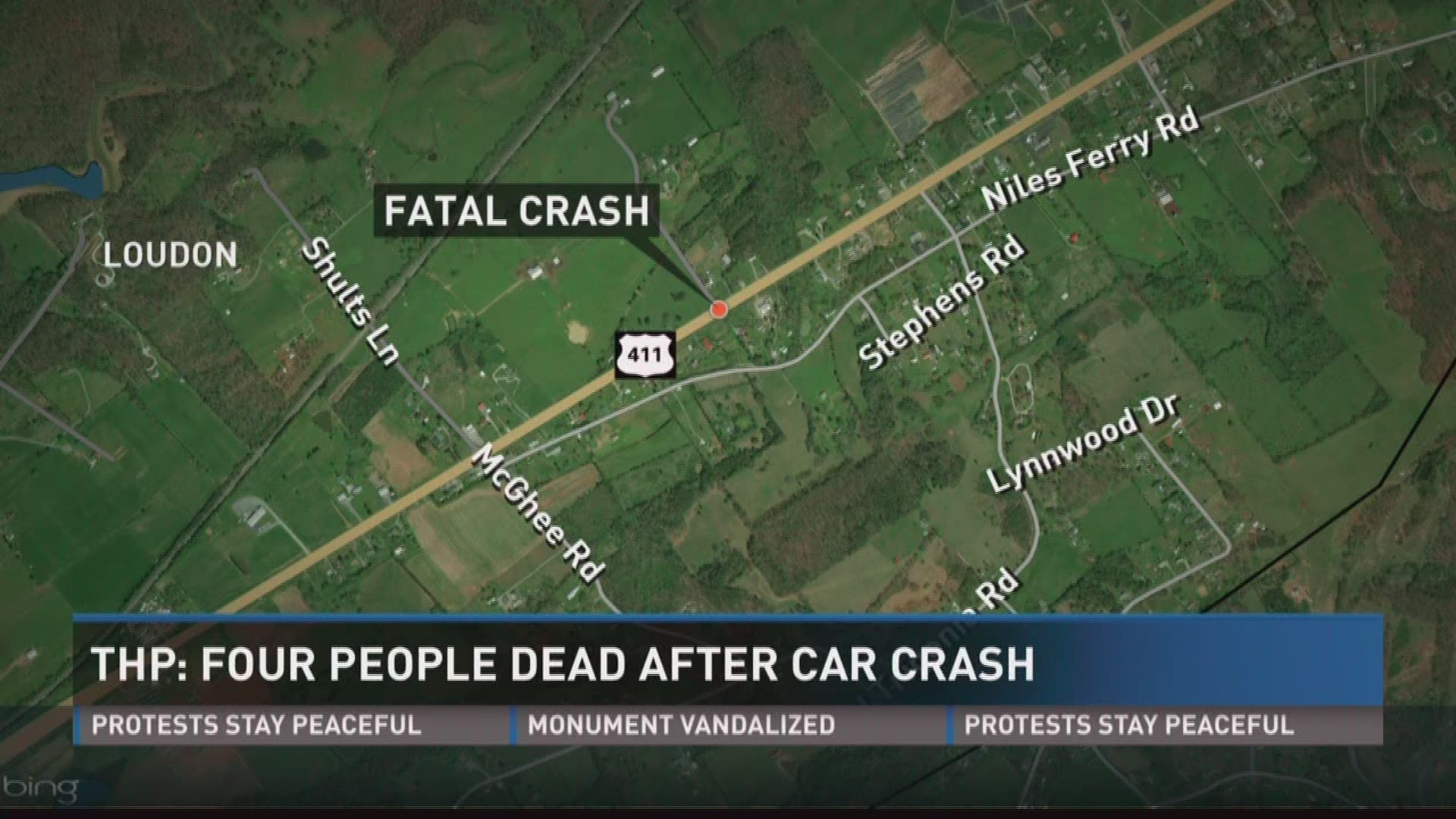 Four dead after crash on Highway 411 in Loudon County, according to THP.