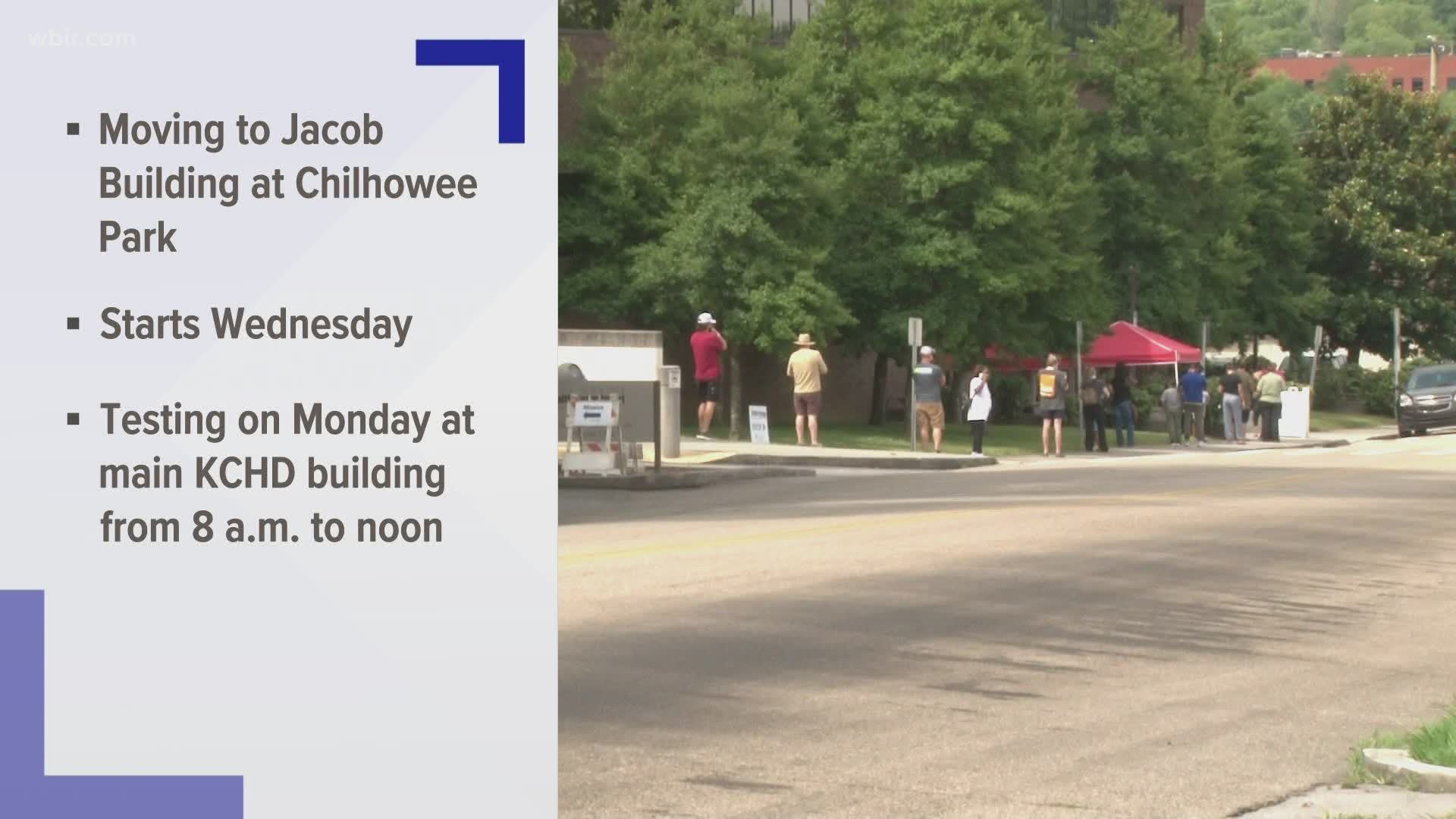 Starting on Wednesday, testing will move to the Jacob Building at Chilhowee Park.