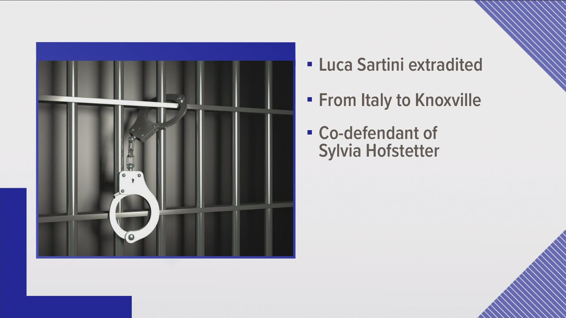 Authorities say Luca Sartini of Italy has been extradited by the United States Marshals Service. Sartini is a co-defendant of Sylvia Hofstetter.