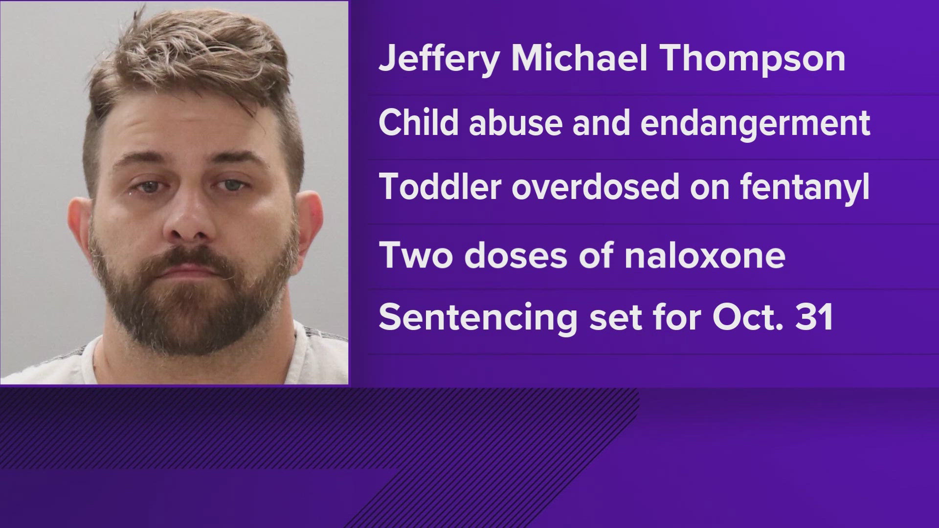 Prosecutors said Jeffery Michael Thompson, 36, faces up to 20 years in prison after his 15-month-old child experienced a fentanyl overdose.