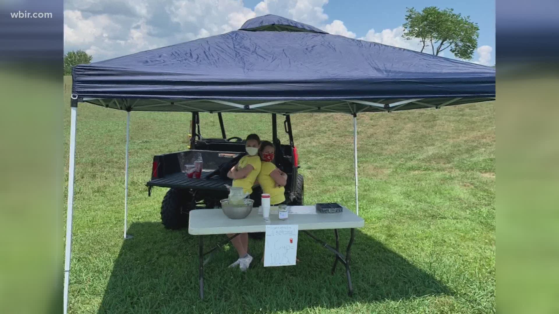 Two girls in Dandridge spread community cheer with a lemonade stand Sunday.