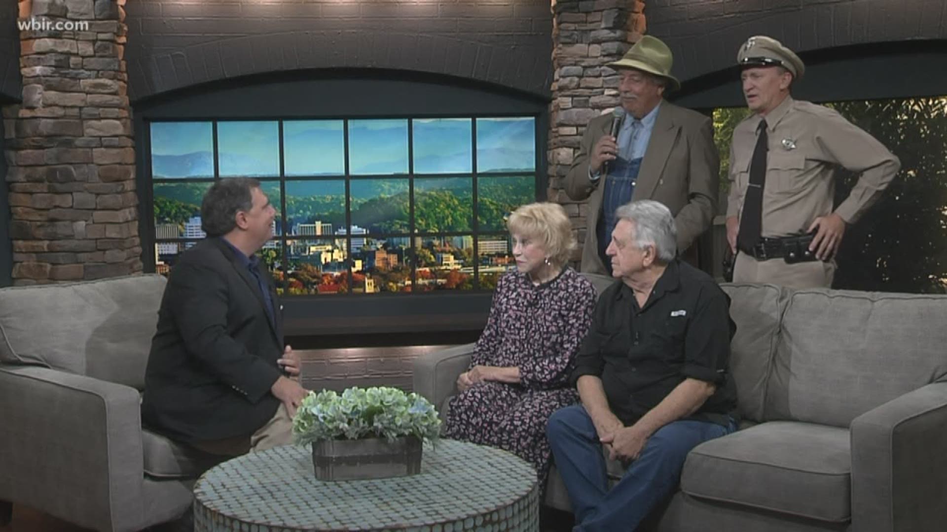 Barney Fife drops by the Channel 10 studio with Charlene Darling, Maggie Peterson and Rodney Dillard