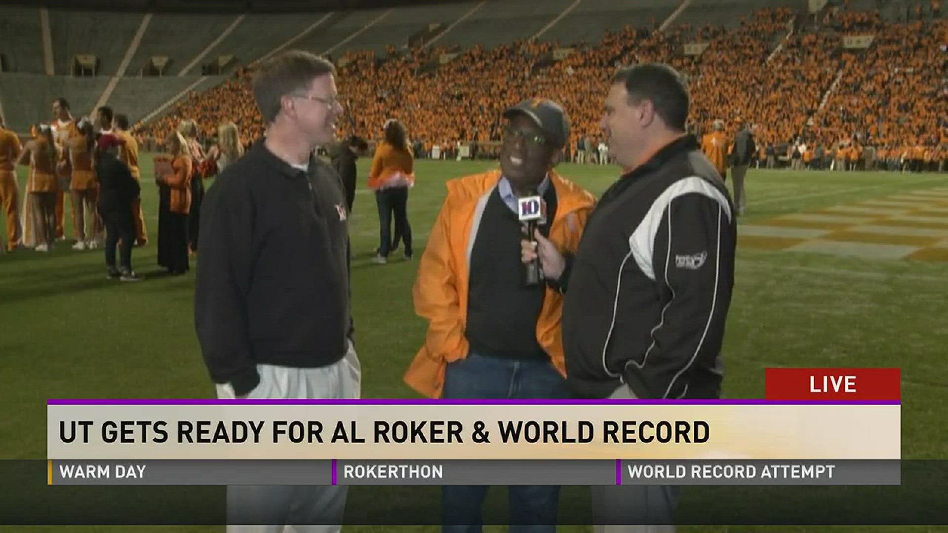 The TODAY Show's Al Roker joins 10News' Russell Biven and Todd Howell for Rokerthon 3 at Neyland Stadium.