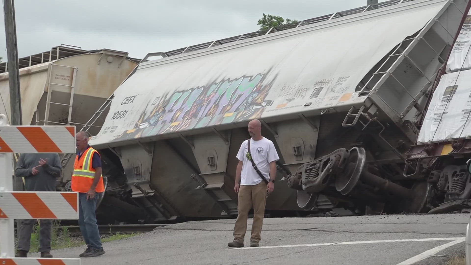 Multiple train cars carrying commercial products overturned. Repairs to the railroad are expected to take three to four days, the LaFollette Police Chief said.