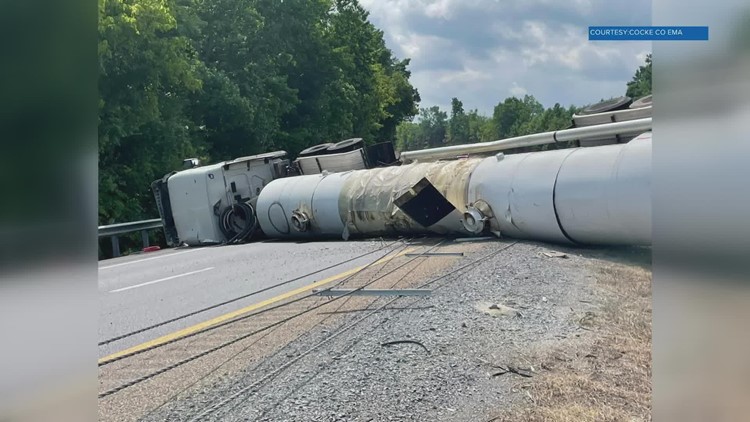 Tanker truck carrying hazardous material overturned in Cocke County