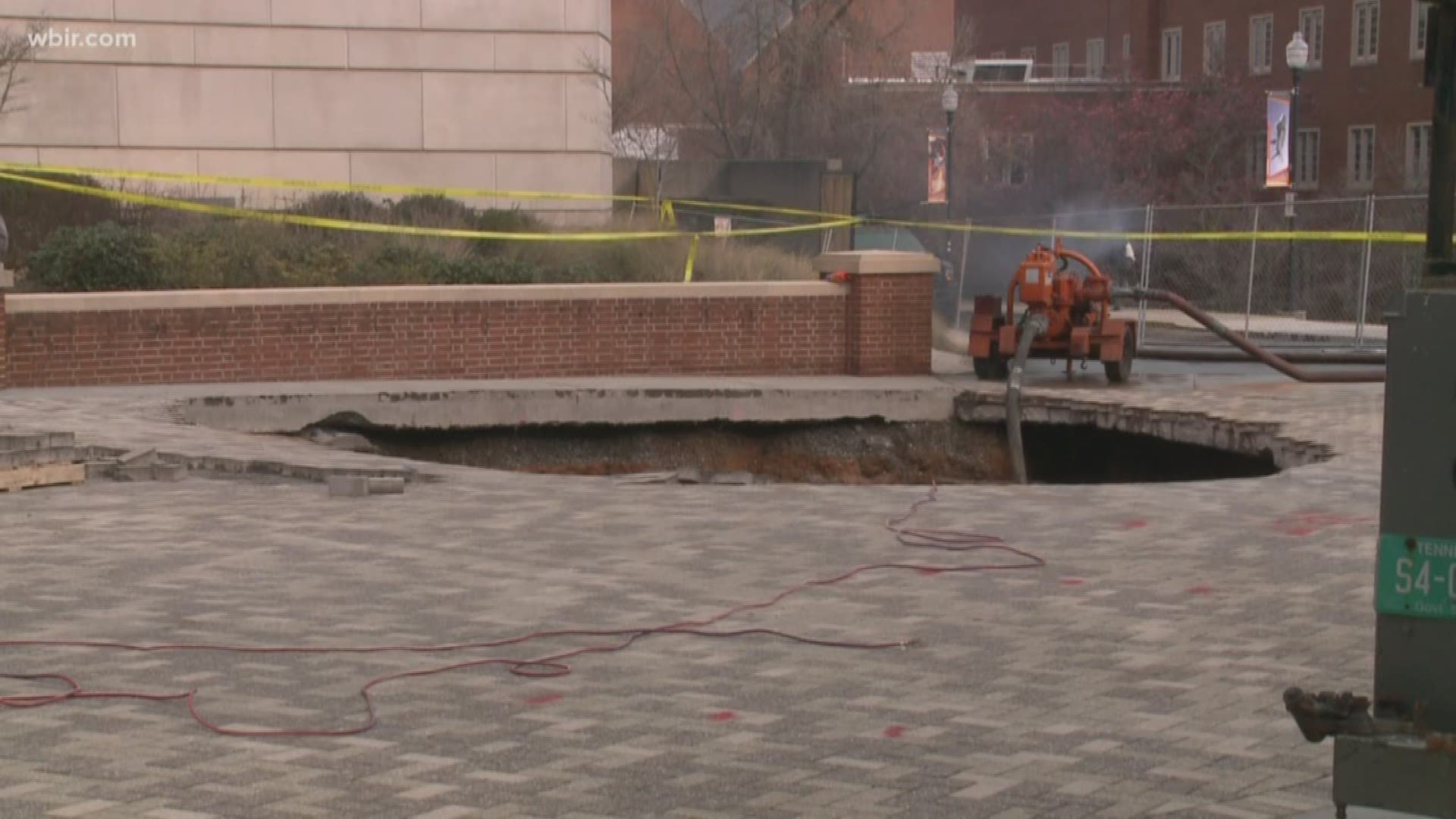 A water main break on UT campus caused a hole to open up on The Hill.