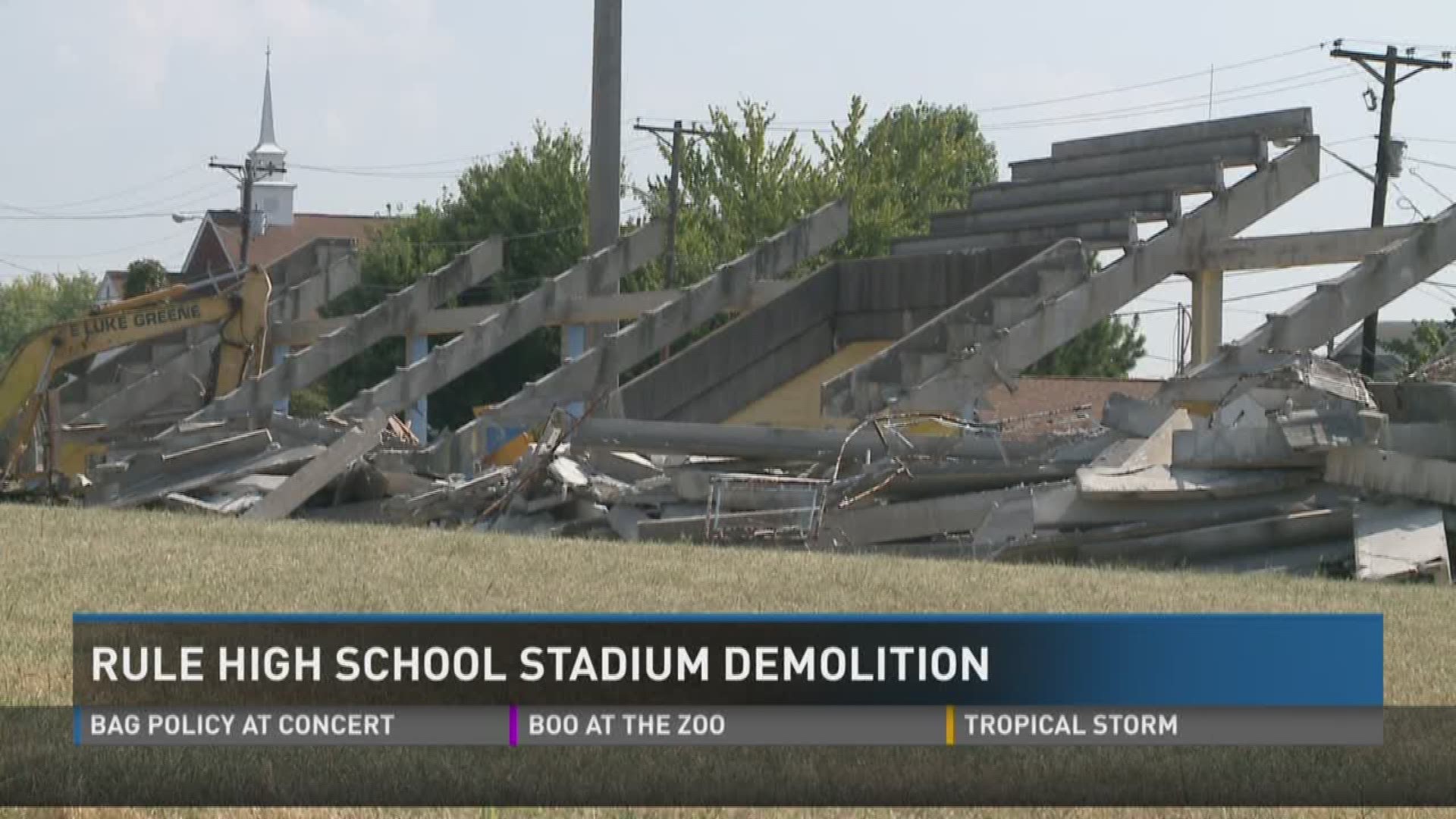 Sept. 14, 2016: Crews are tearing down the football stadium at Rule High School in northwest Knoxville.