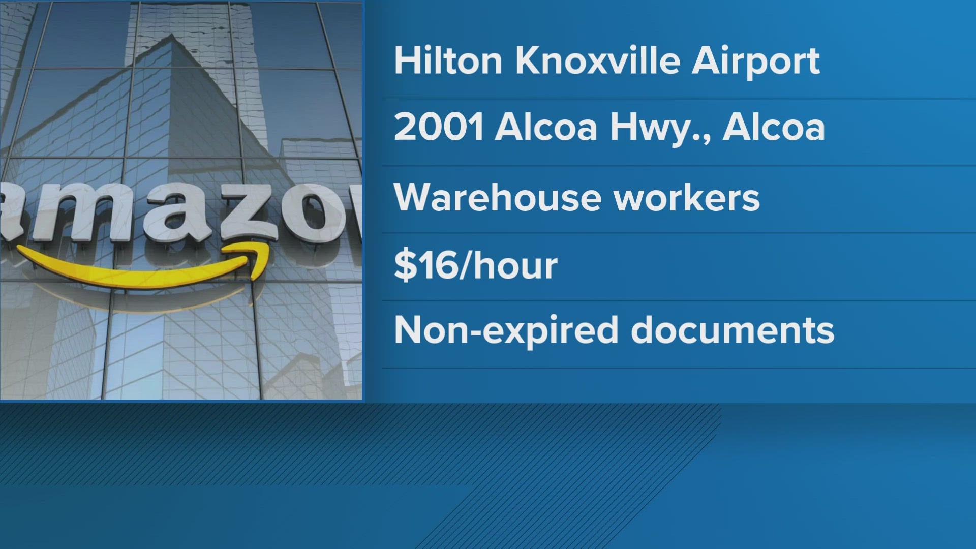 Amazon is looking for warehouse workers, both part-time and full-time. The event is Friday, Sept. 22 and positions will pay $16 an hour.